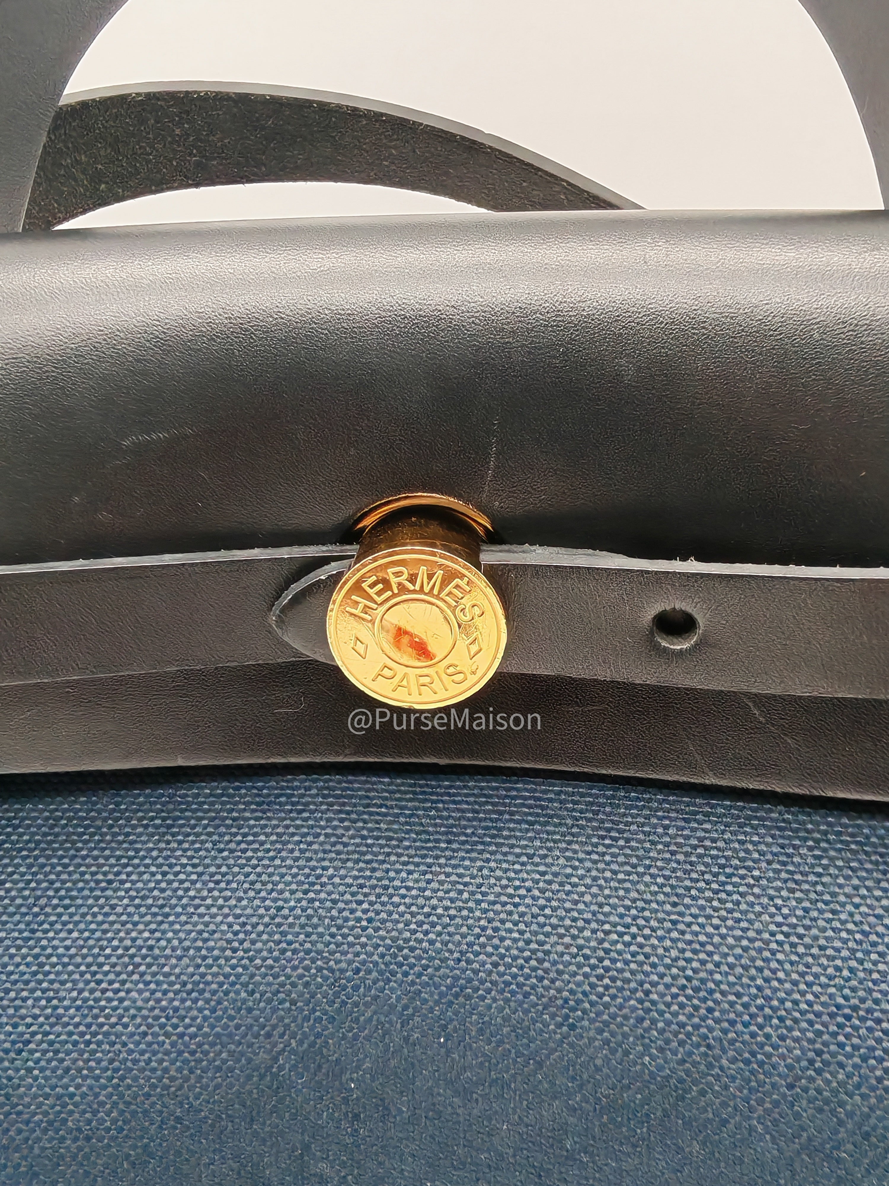 Hermes Zip 31 Blue Marine Canvas & Black Leather Gold Hardware Stamp Z(2021) | Purse Maison Luxury Bags Shop