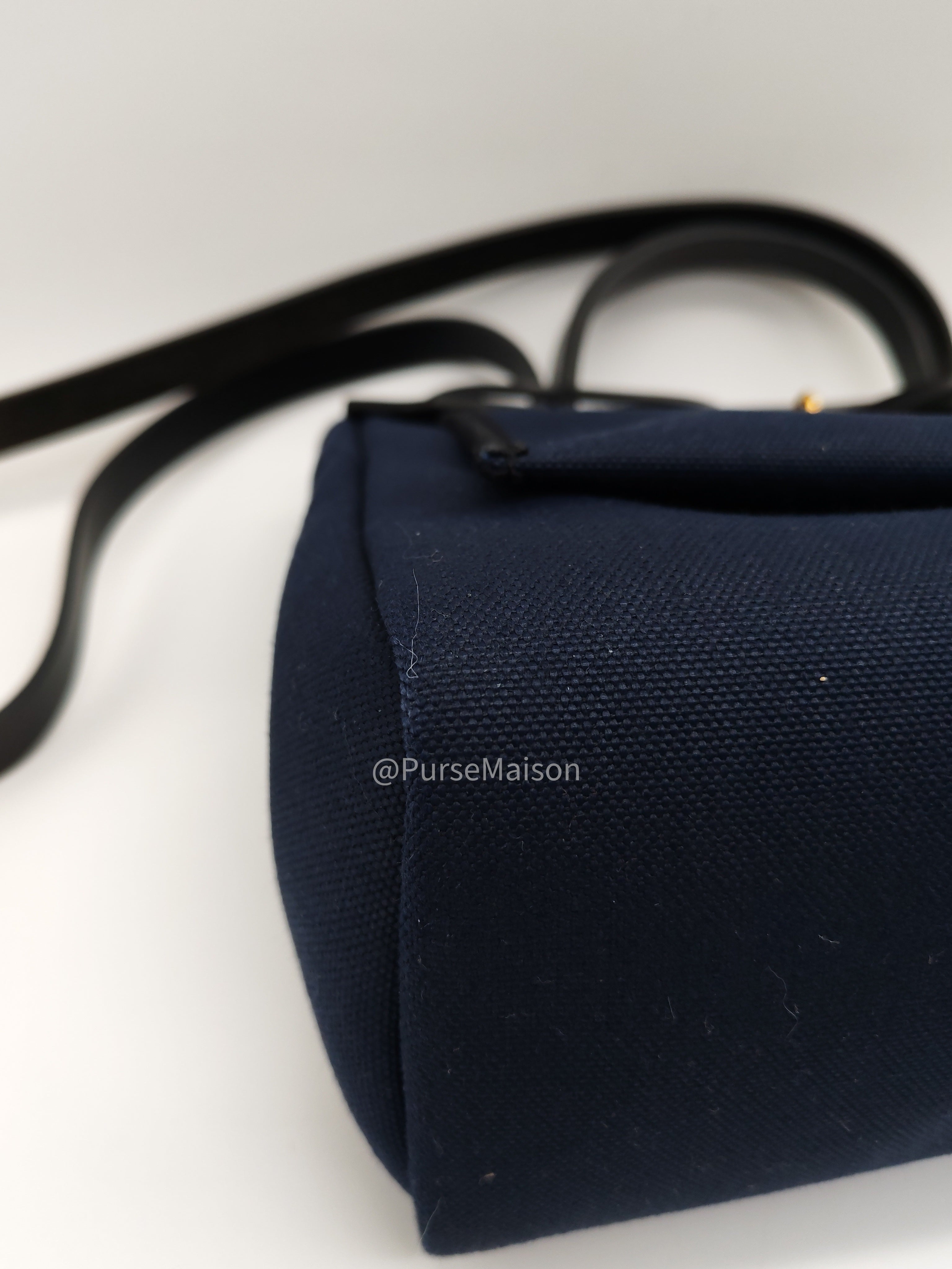 Hermes Zip 31 Blue Marine Canvas & Black Leather Gold Hardware Stamp Z(2021)