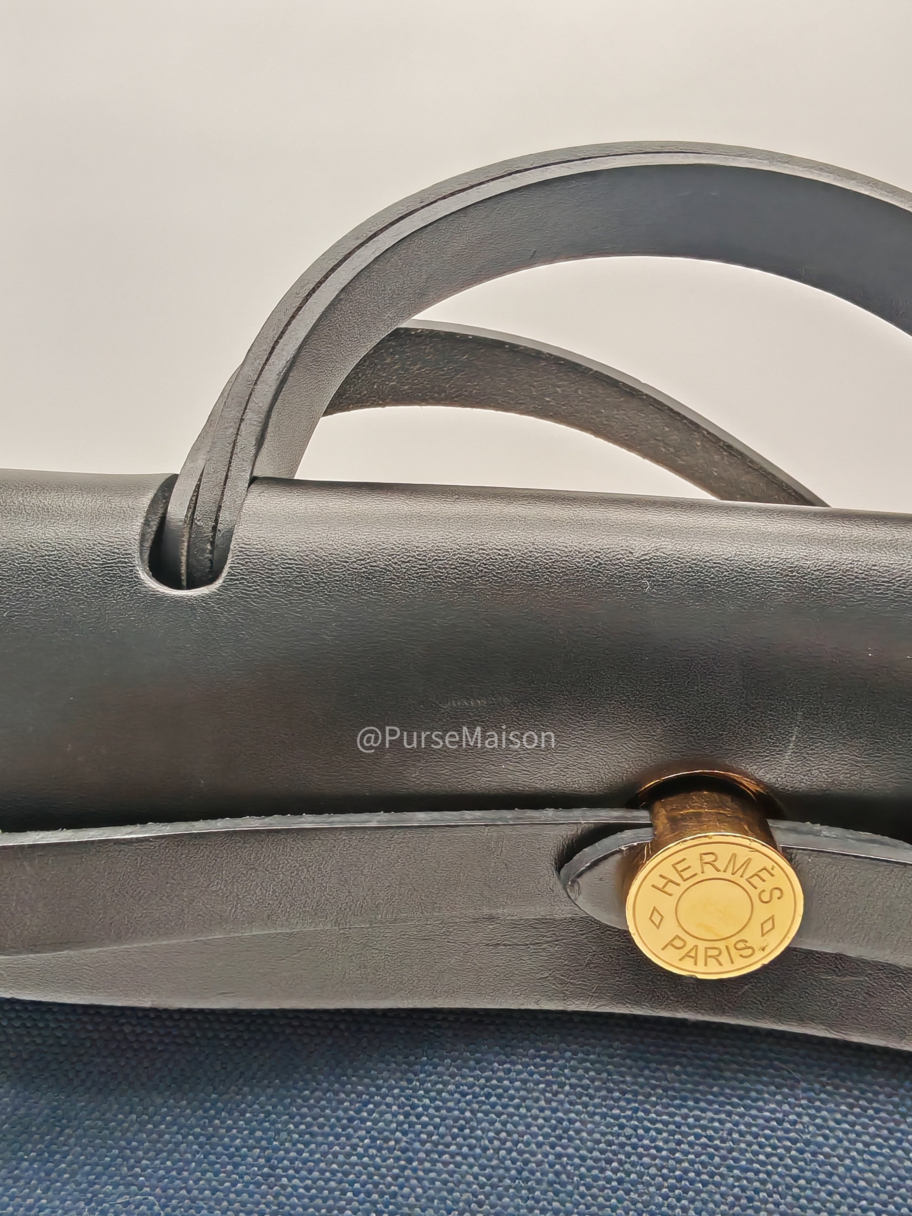 Hermes Zip 31 Blue Marine Canvas & Black Leather Gold Hardware Stamp Z(2021)