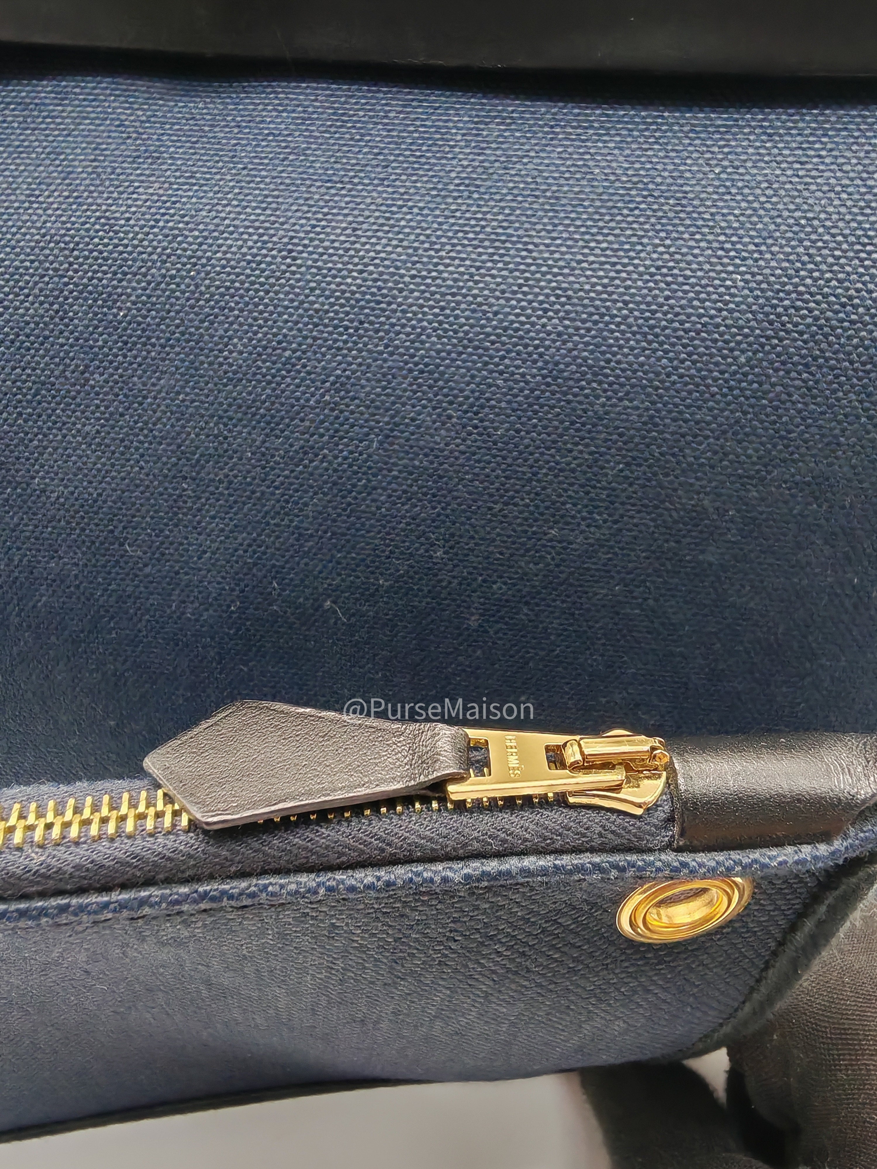 Hermes Zip 31 Blue Marine Canvas & Black Leather Gold Hardware Stamp Z(2021)