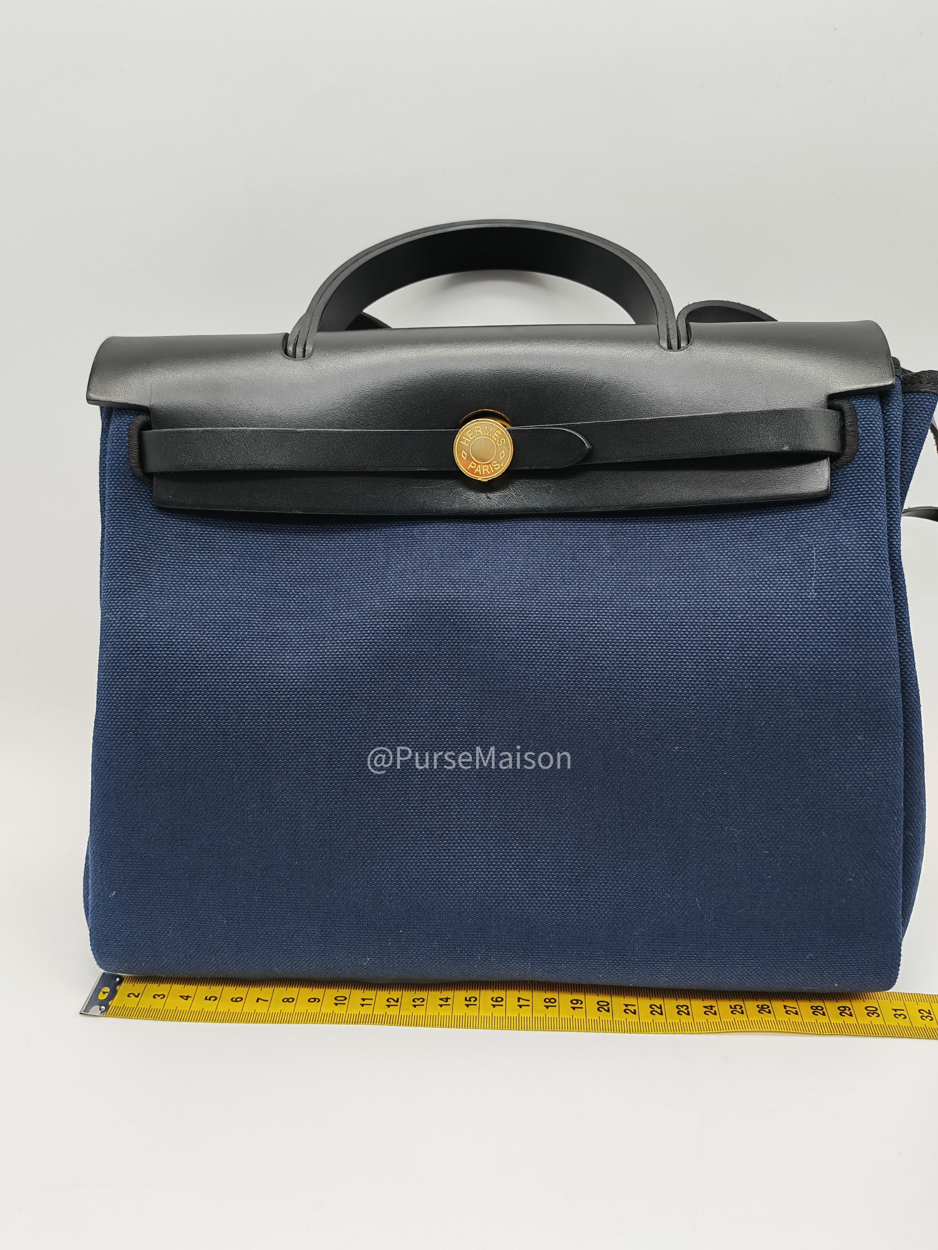 Hermes Zip 31 Blue Marine Canvas & Black Leather Gold Hardware Stamp Z(2021)