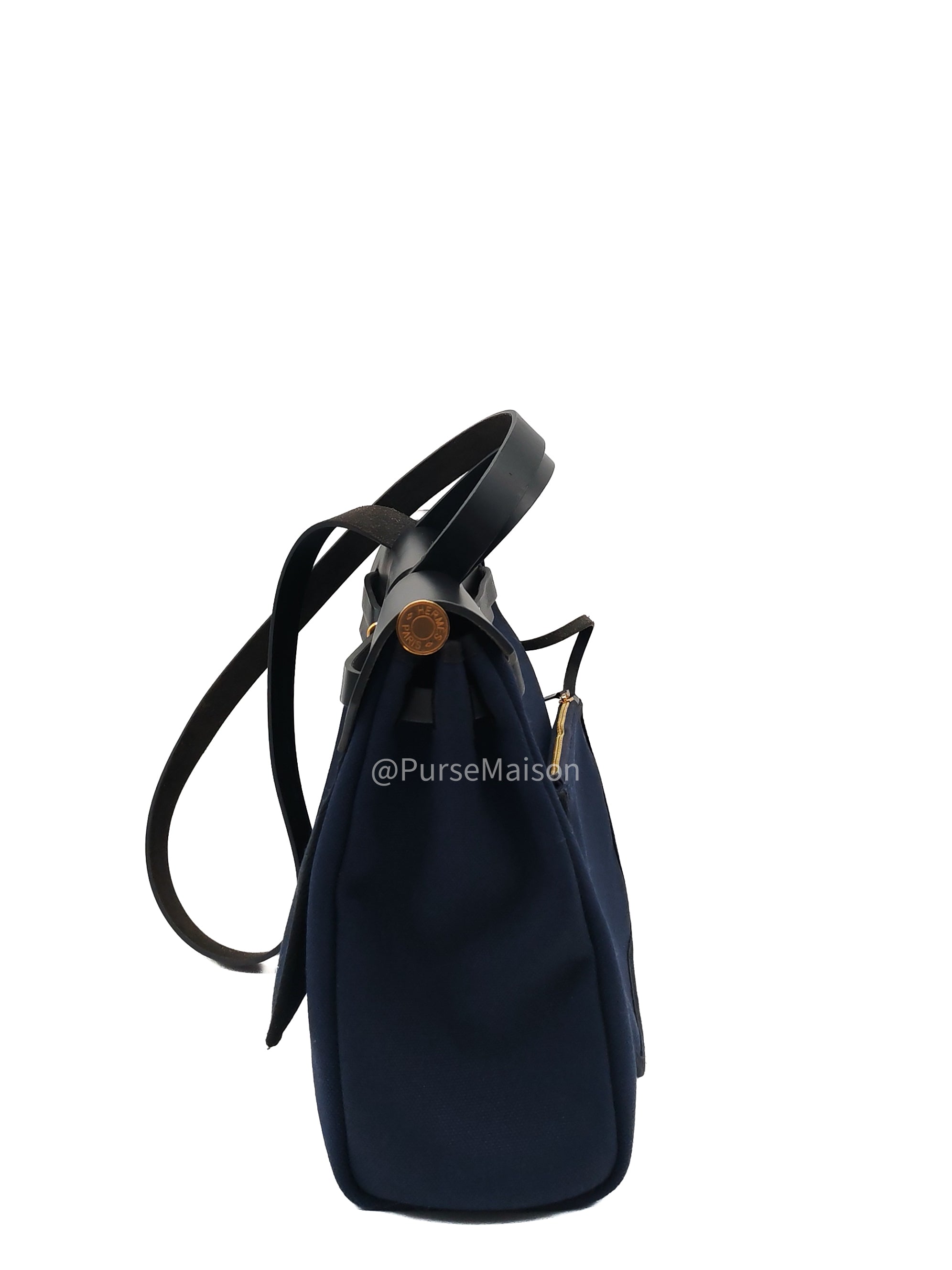 Hermes Zip 31 Blue Marine Canvas & Black Leather Gold Hardware Stamp Z(2021)