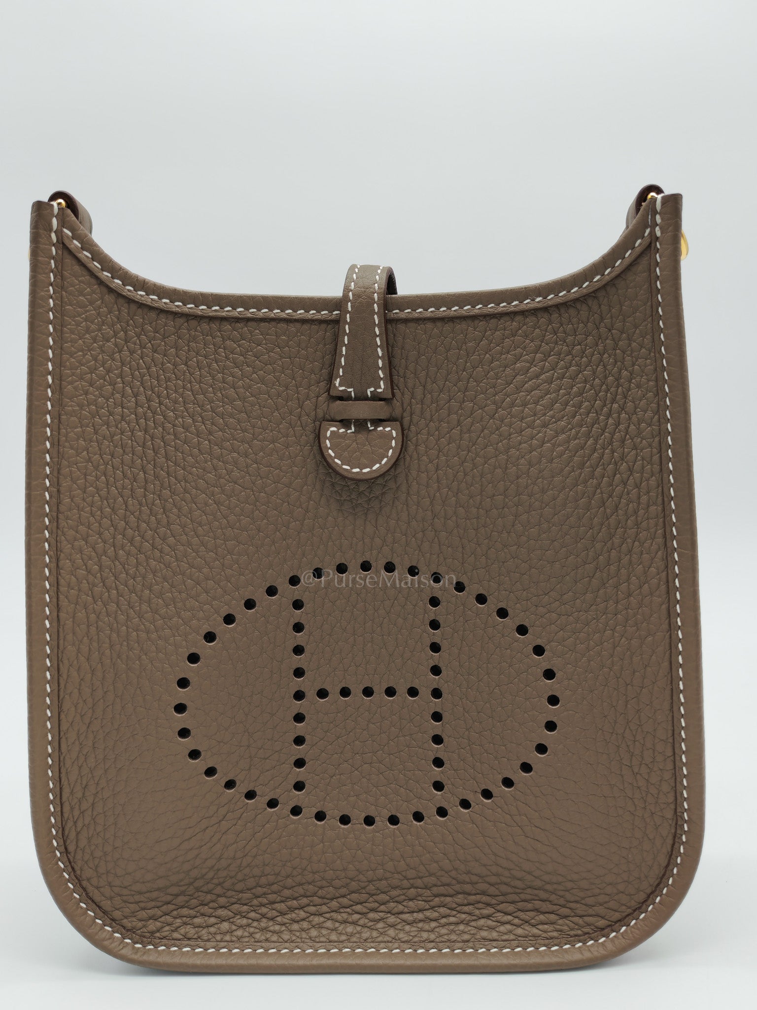 Hermes Evelyne 16 TPM in Etoupe Clemence with Navy Blue Strap Leather Gold Hardware Stamp W(2024)