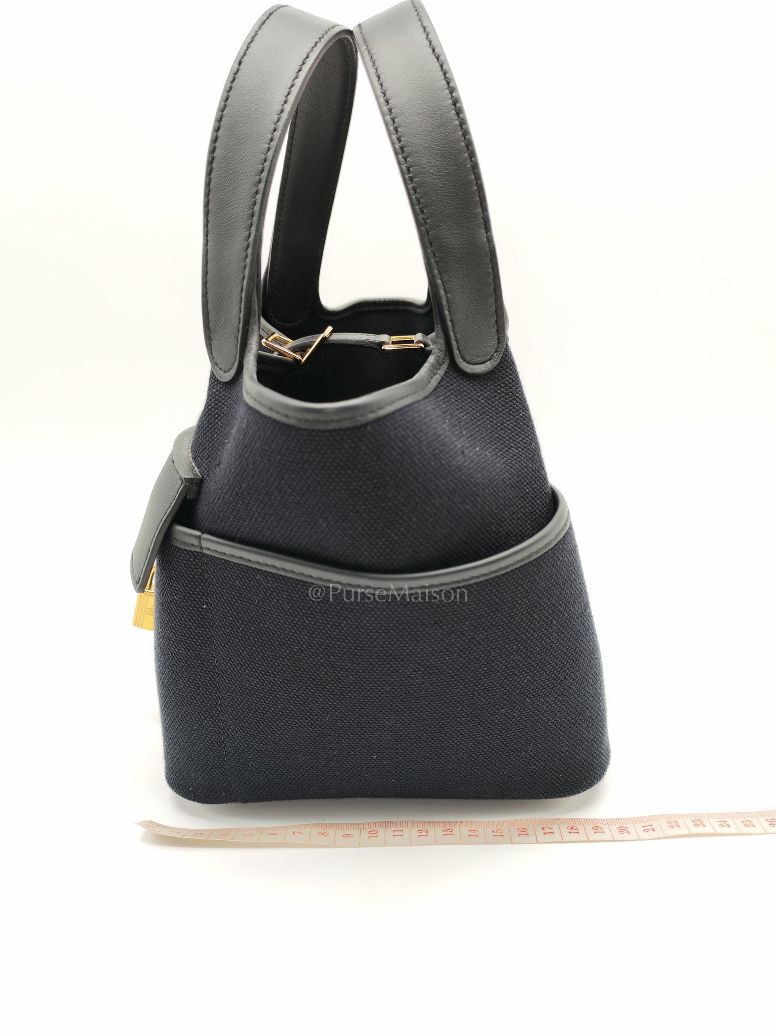 Picotin Cargo 18 in Black Swift and Toile Canvas and Gold Hardware Stamp W (2024)