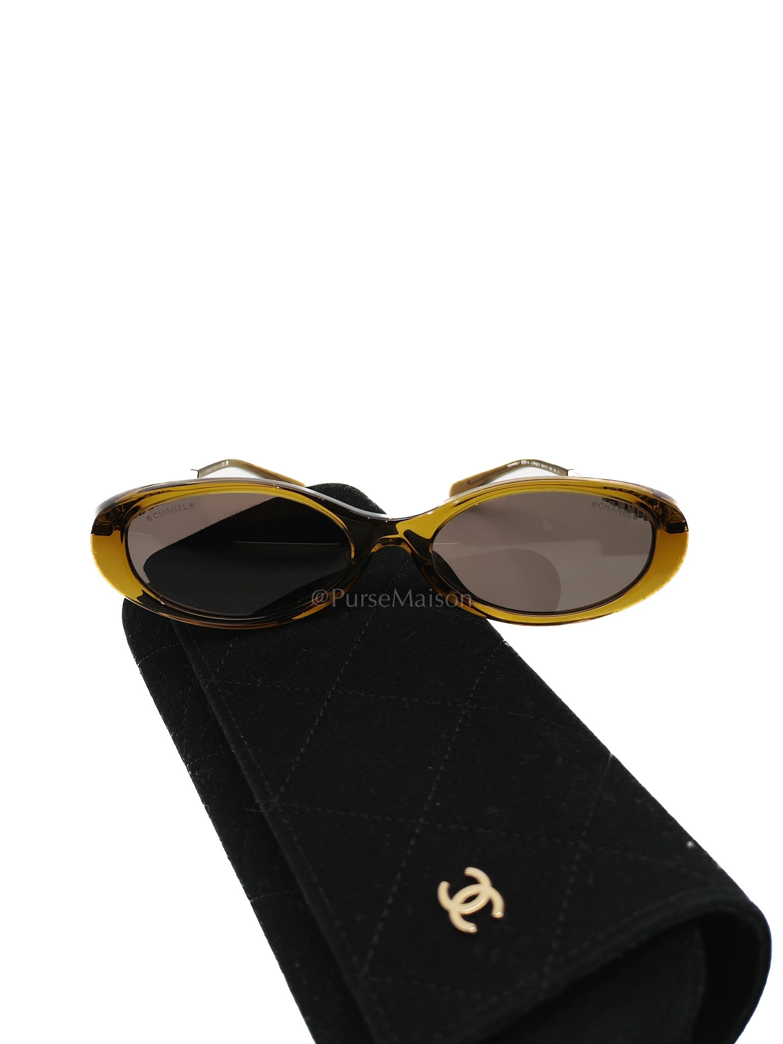 Oval Acetate & Metal Olive and Dark Brown Lens Sunglasses