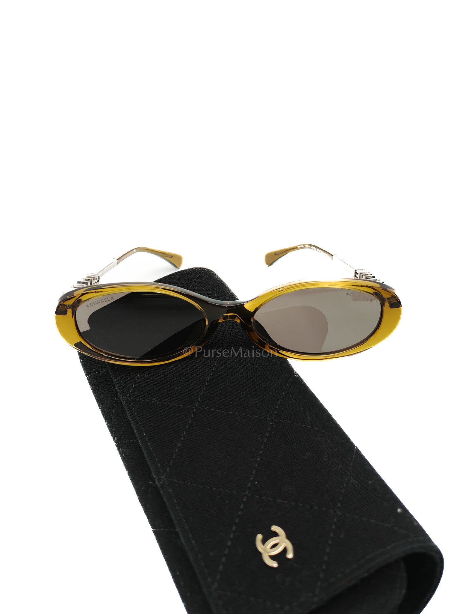 Oval Acetate & Metal Olive and Dark Brown Lens Sunglasses