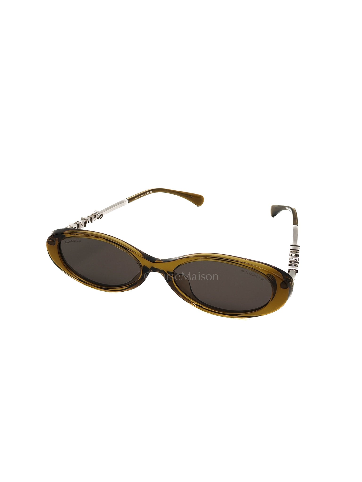 Oval Acetate & Metal Olive and Dark Brown Lens Sunglasses