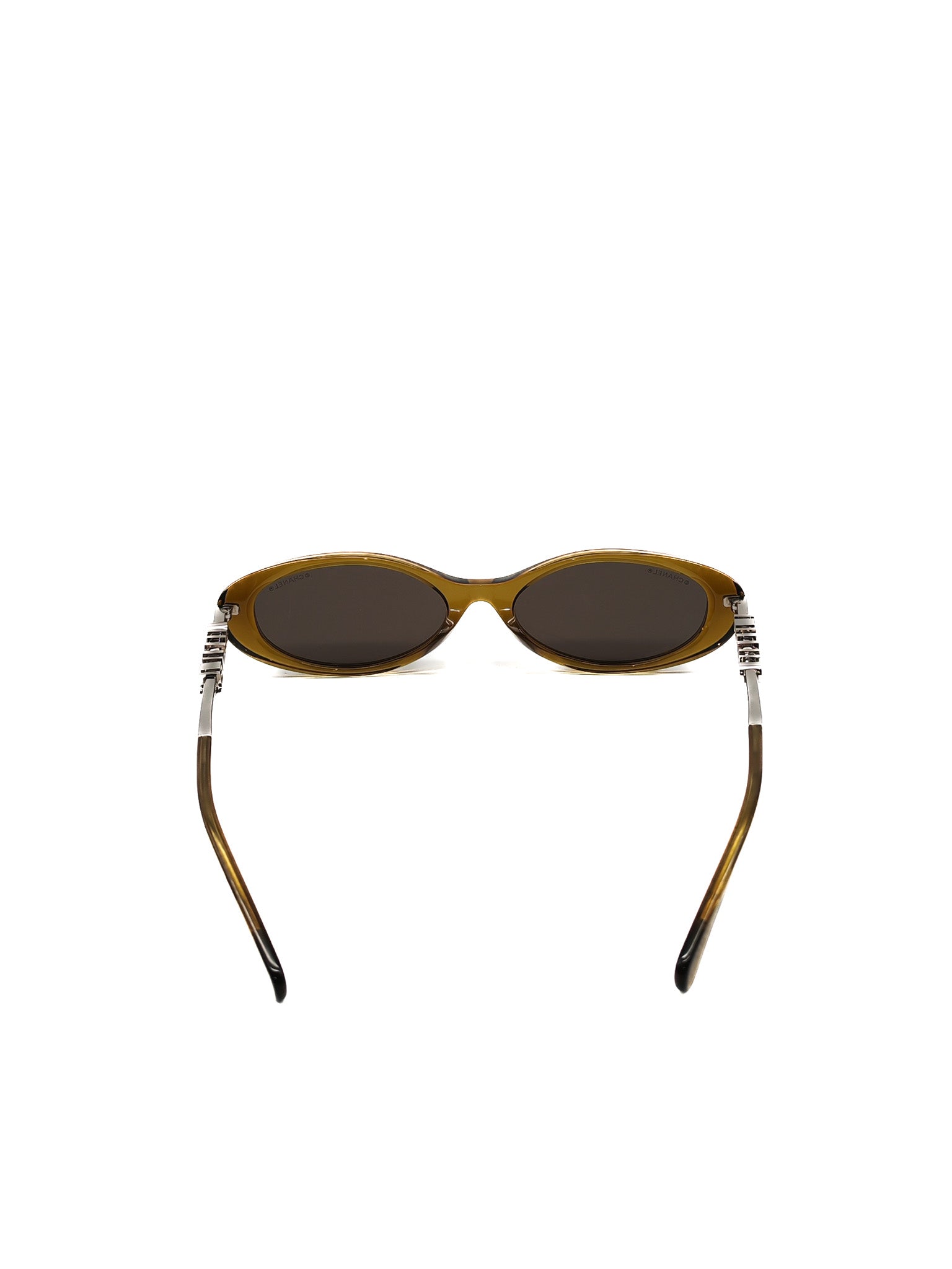 Oval Acetate & Metal Olive and Dark Brown Lens Sunglasses