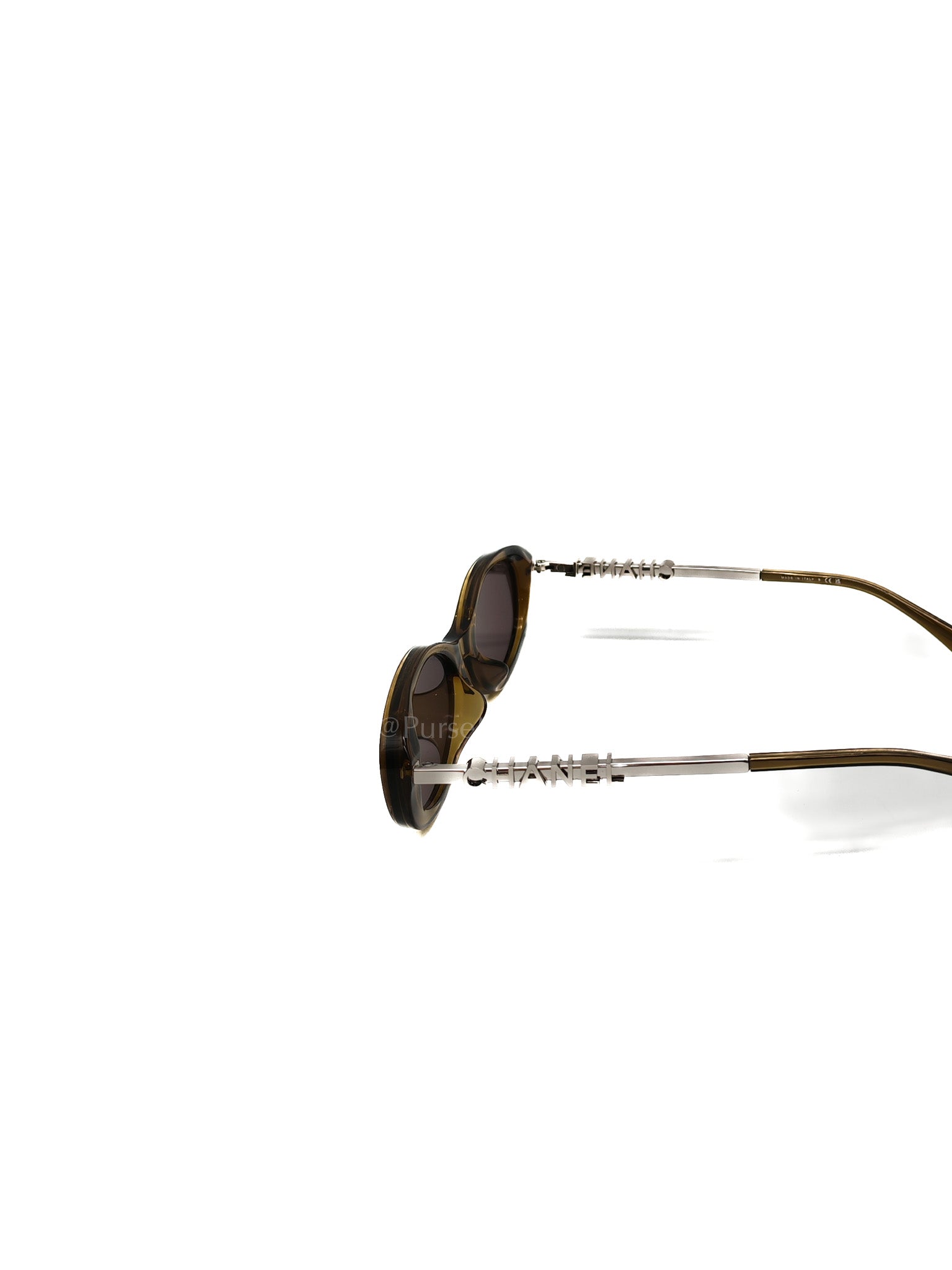 Oval Acetate & Metal Olive and Dark Brown Lens Sunglasses