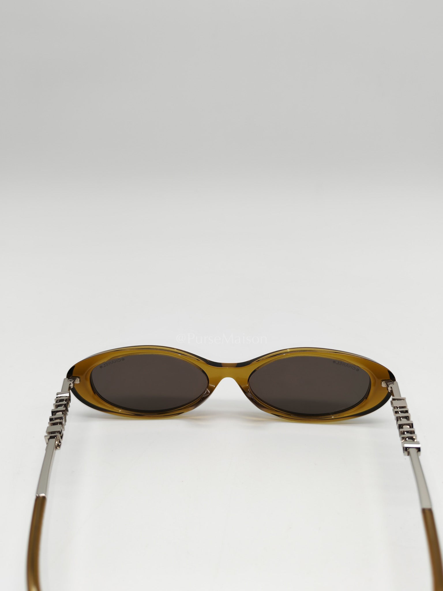 Oval Acetate & Metal Olive and Dark Brown Lens Sunglasses