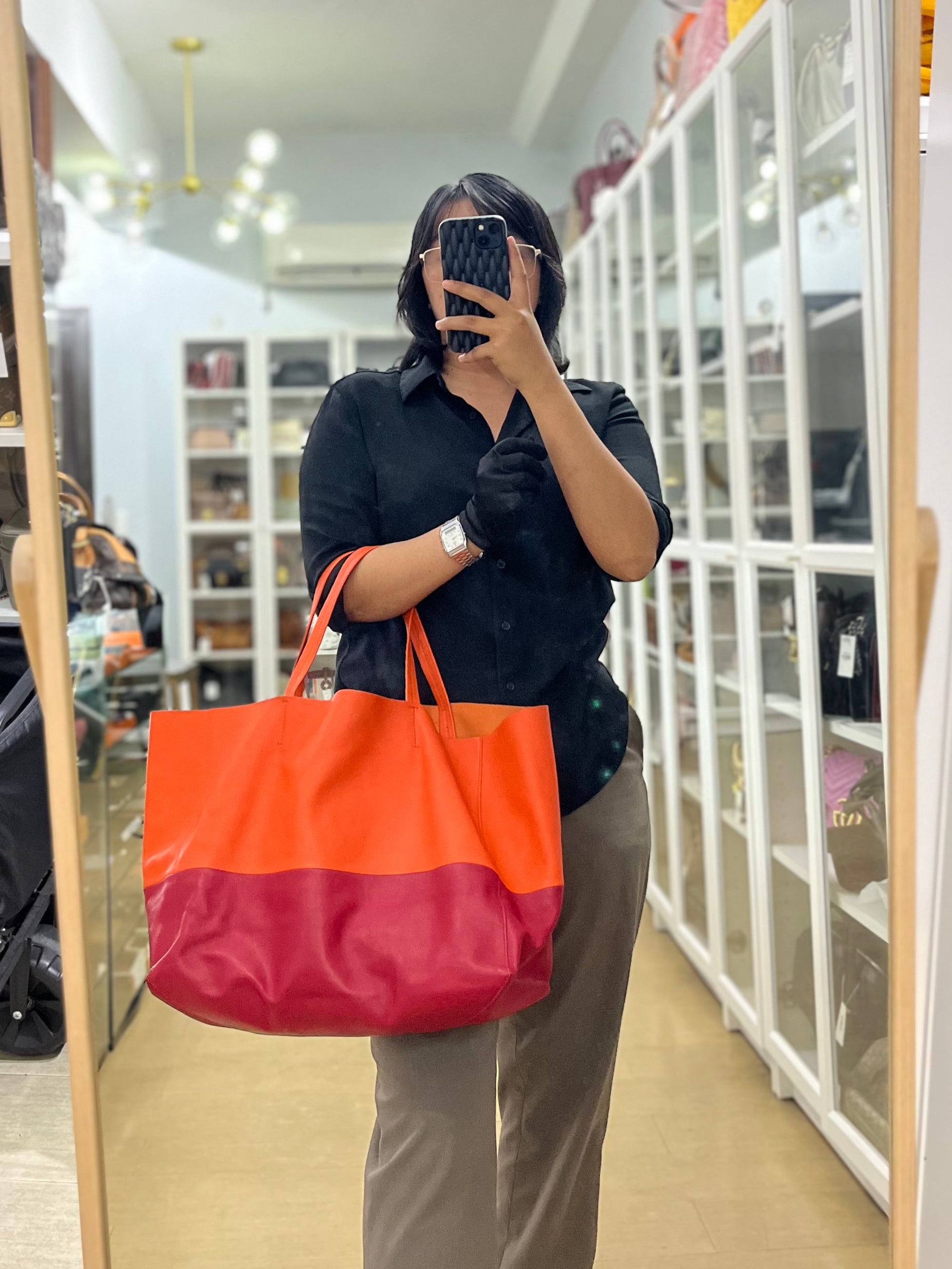 Horizontal Cabas Tote Bag Large in Orange & Red | Purse Maison Luxury Bags Shop