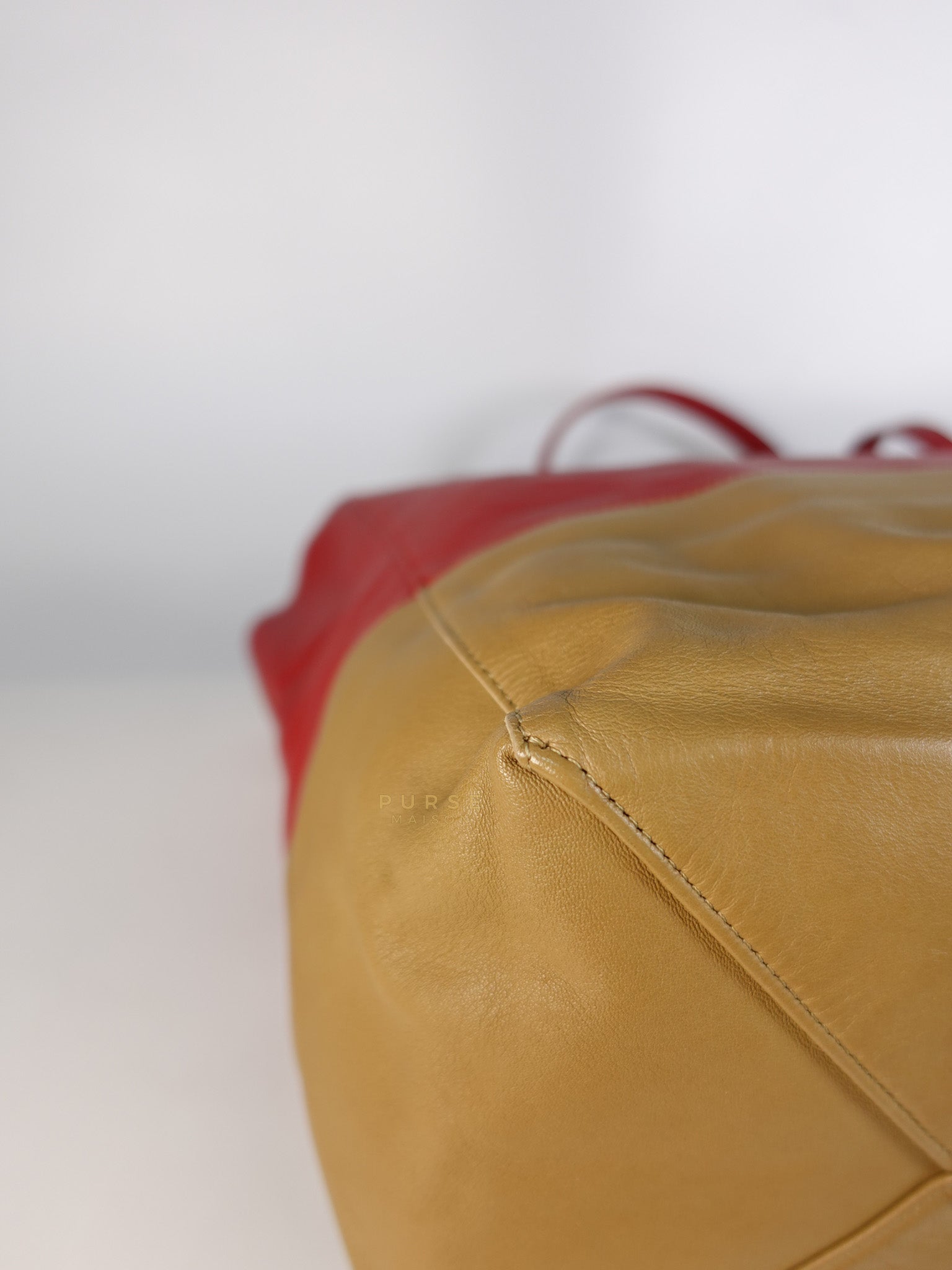 Horizontal Tote Bag 2way Large in Red & Brown | Purse Maison Luxury Bags Shop