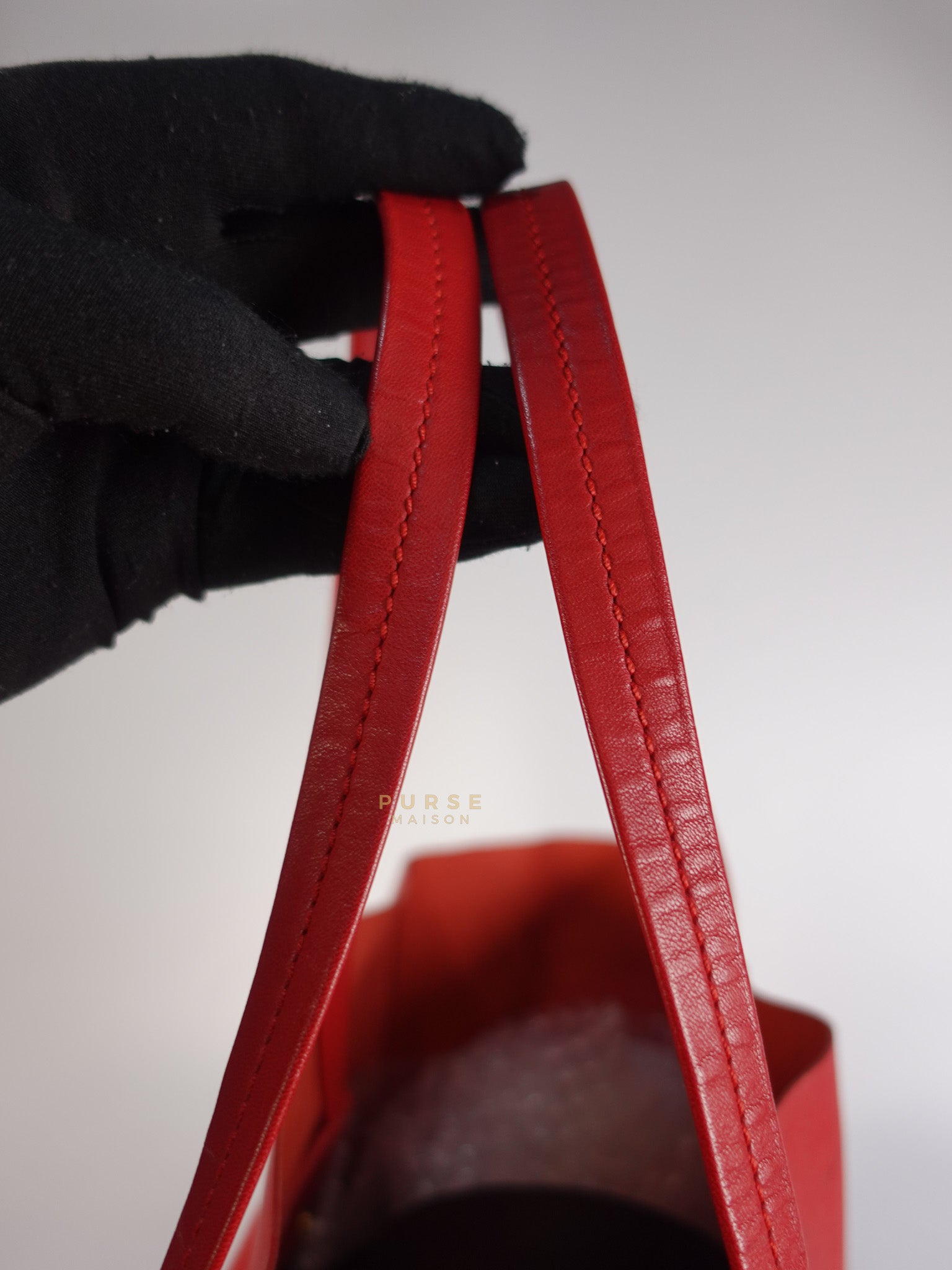 Horizontal Tote Bag 2way Large in Red & Brown | Purse Maison Luxury Bags Shop