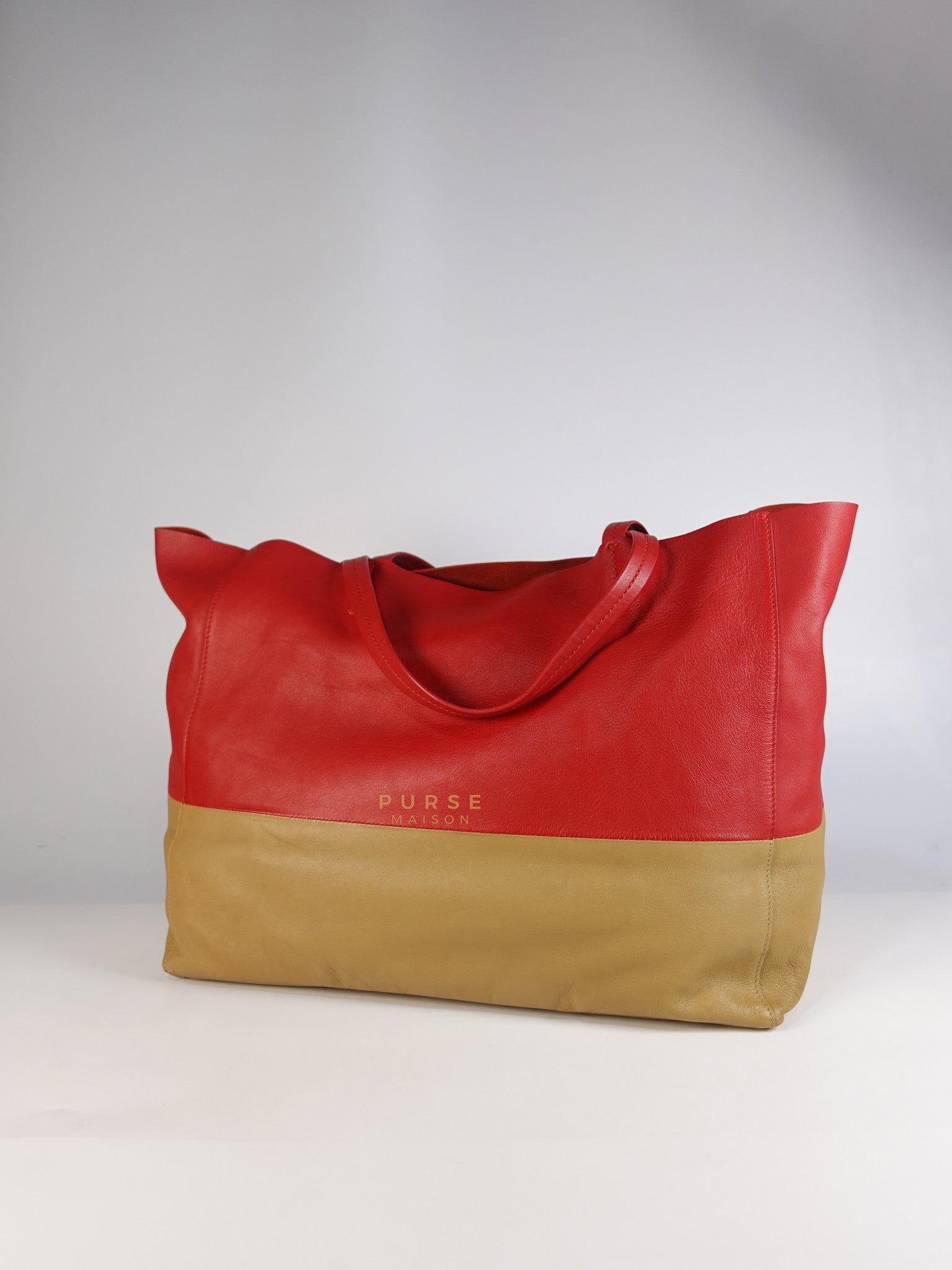 Horizontal Tote Bag 2way Large in Red & Brown | Purse Maison Luxury Bags Shop