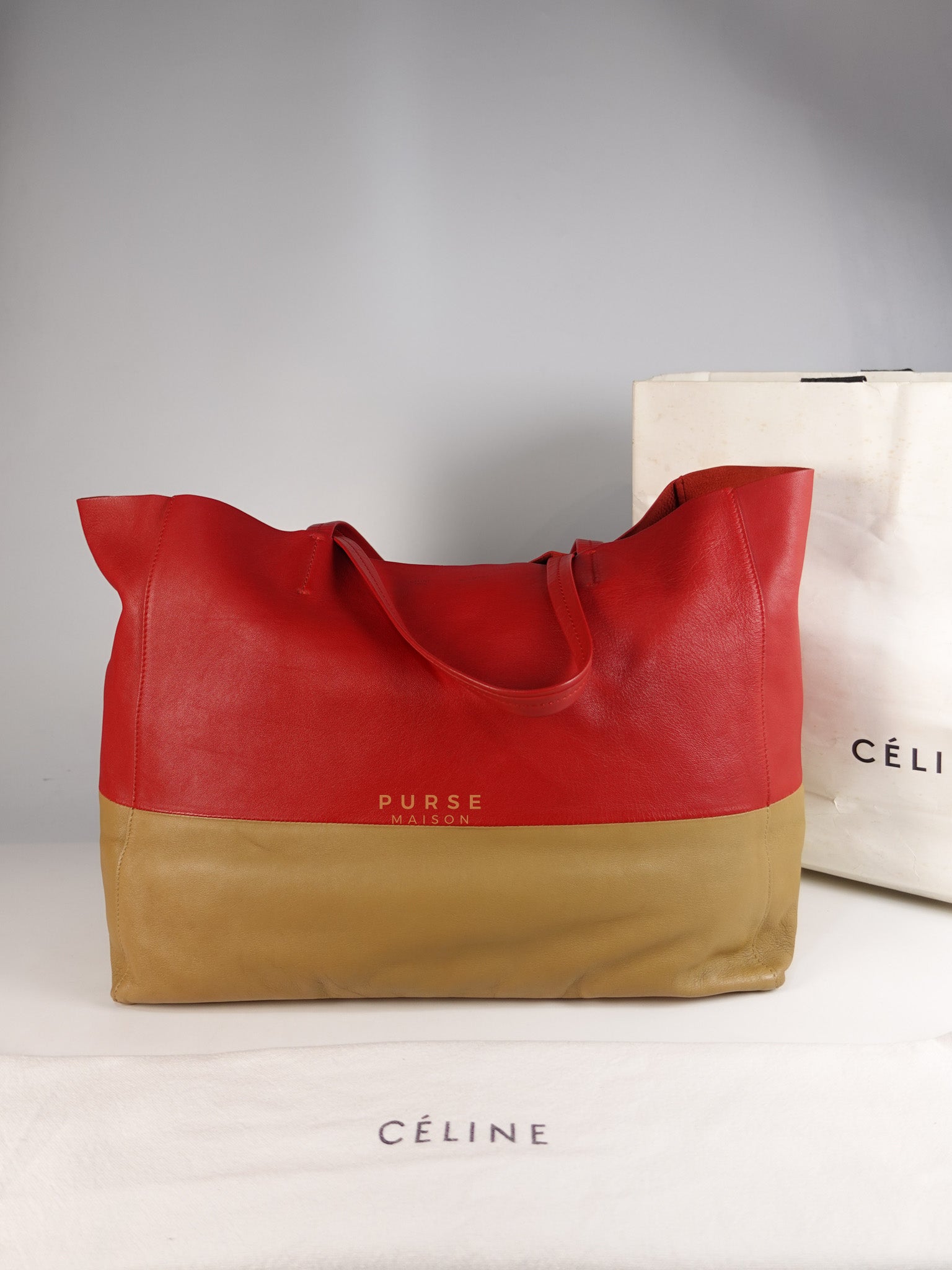 Horizontal Tote Bag 2way Large in Red & Brown | Purse Maison Luxury Bags Shop