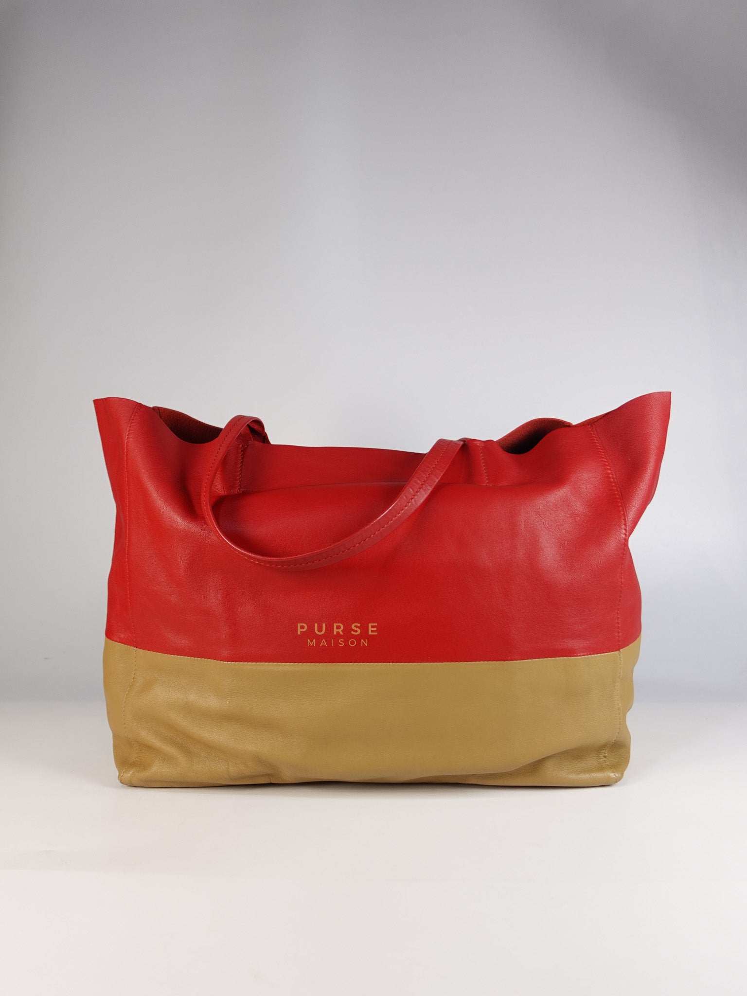 Horizontal Tote Bag 2way Large in Red & Brown | Purse Maison Luxury Bags Shop