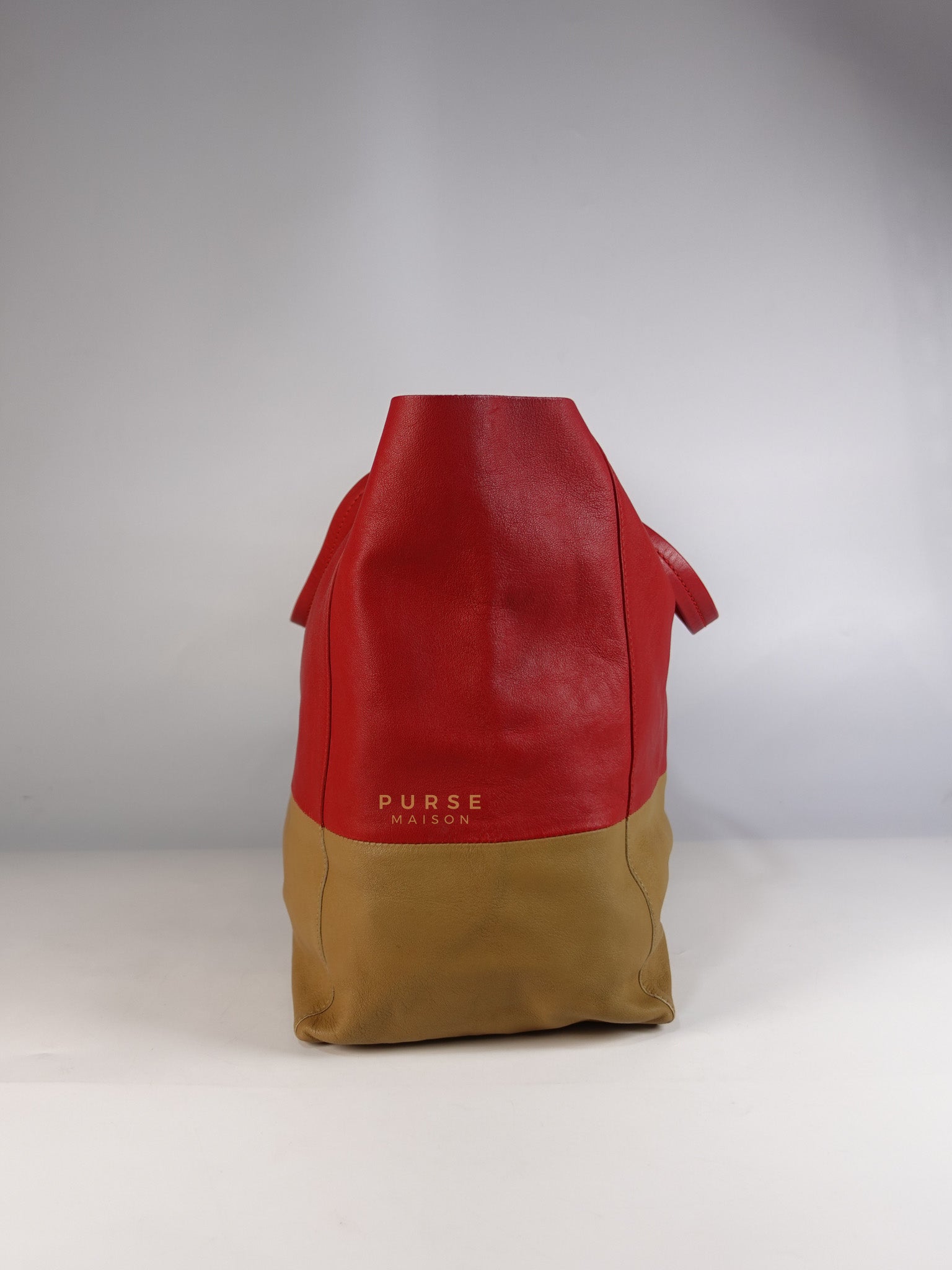 Horizontal Tote Bag 2way Large in Red & Brown | Purse Maison Luxury Bags Shop