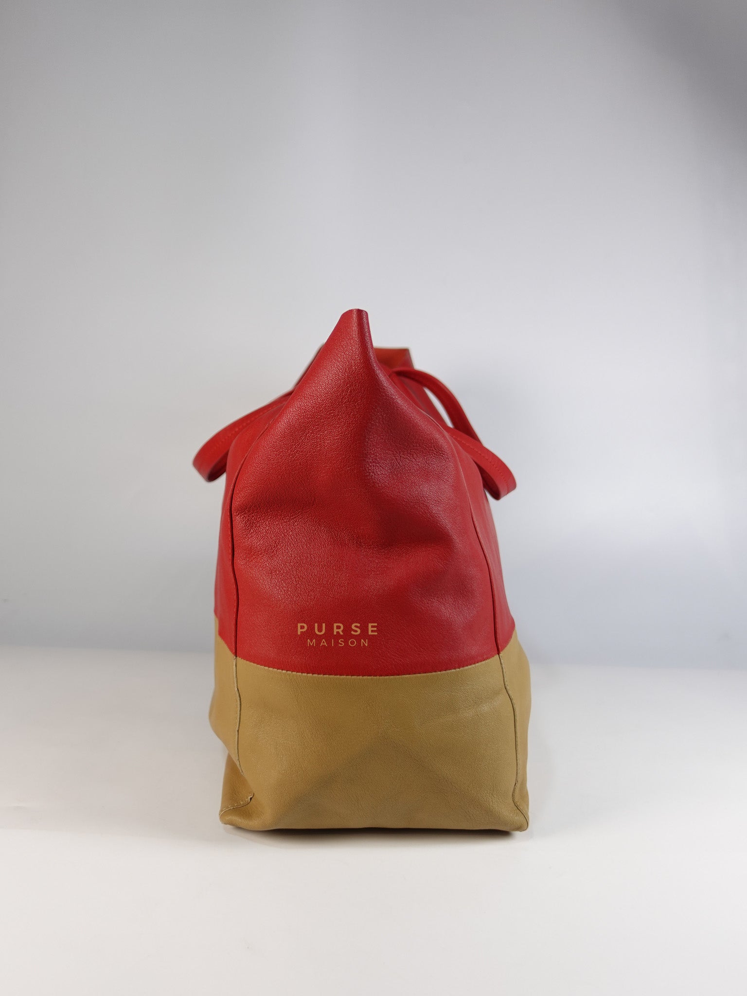 Horizontal Tote Bag 2way Large in Red & Brown | Purse Maison Luxury Bags Shop