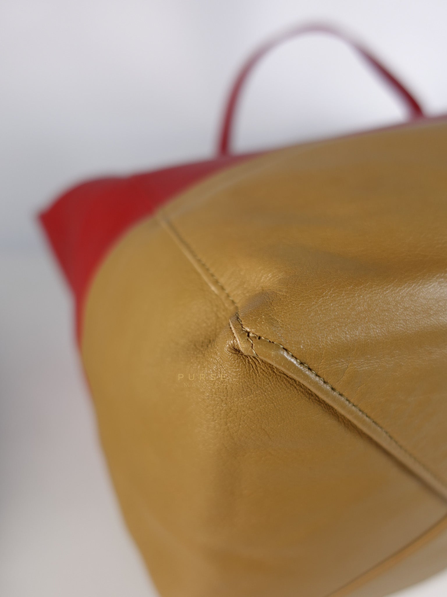 Horizontal Tote Bag 2way Large in Red & Brown | Purse Maison Luxury Bags Shop