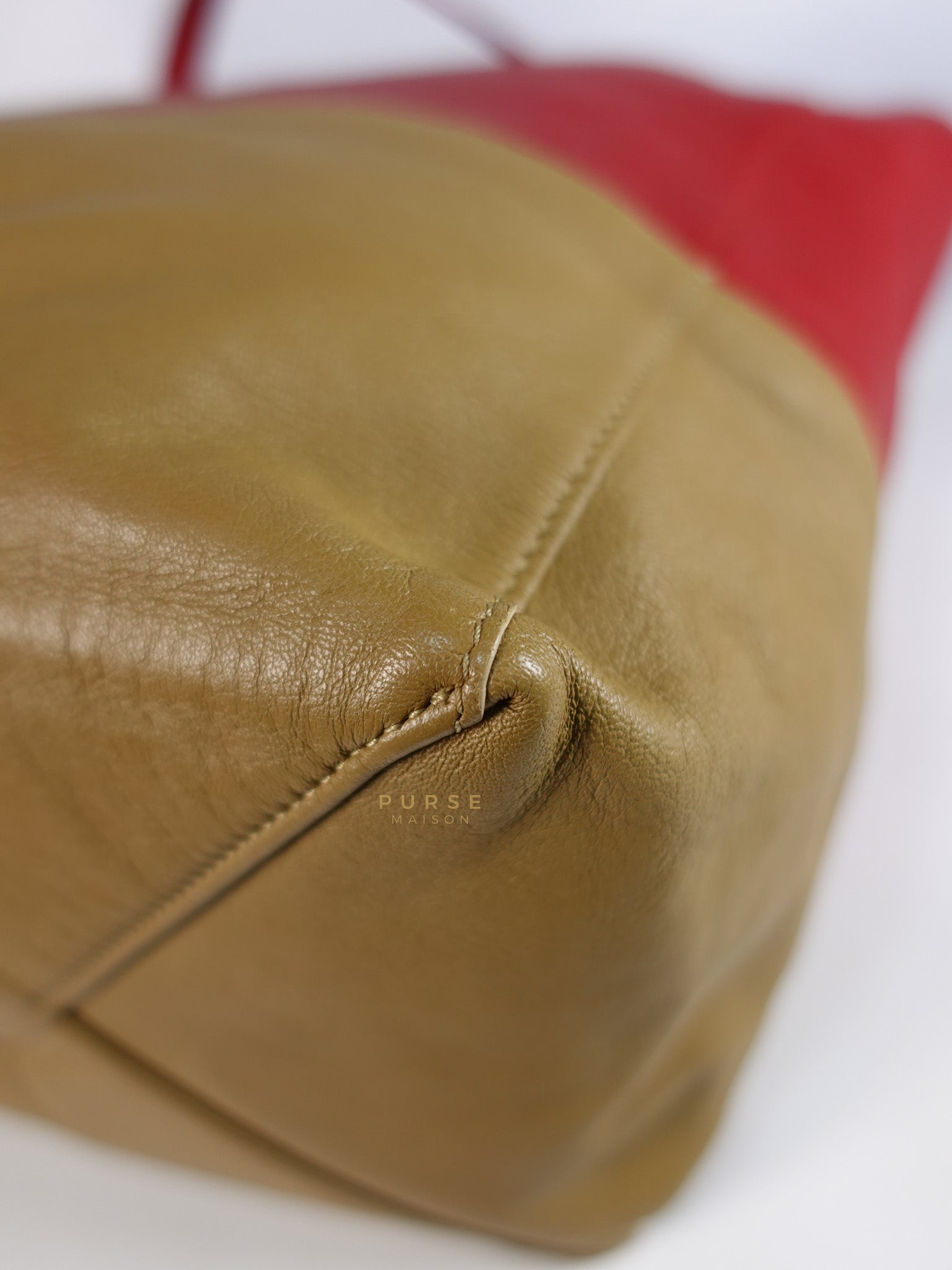 Horizontal Tote Bag 2way Large in Red & Brown | Purse Maison Luxury Bags Shop