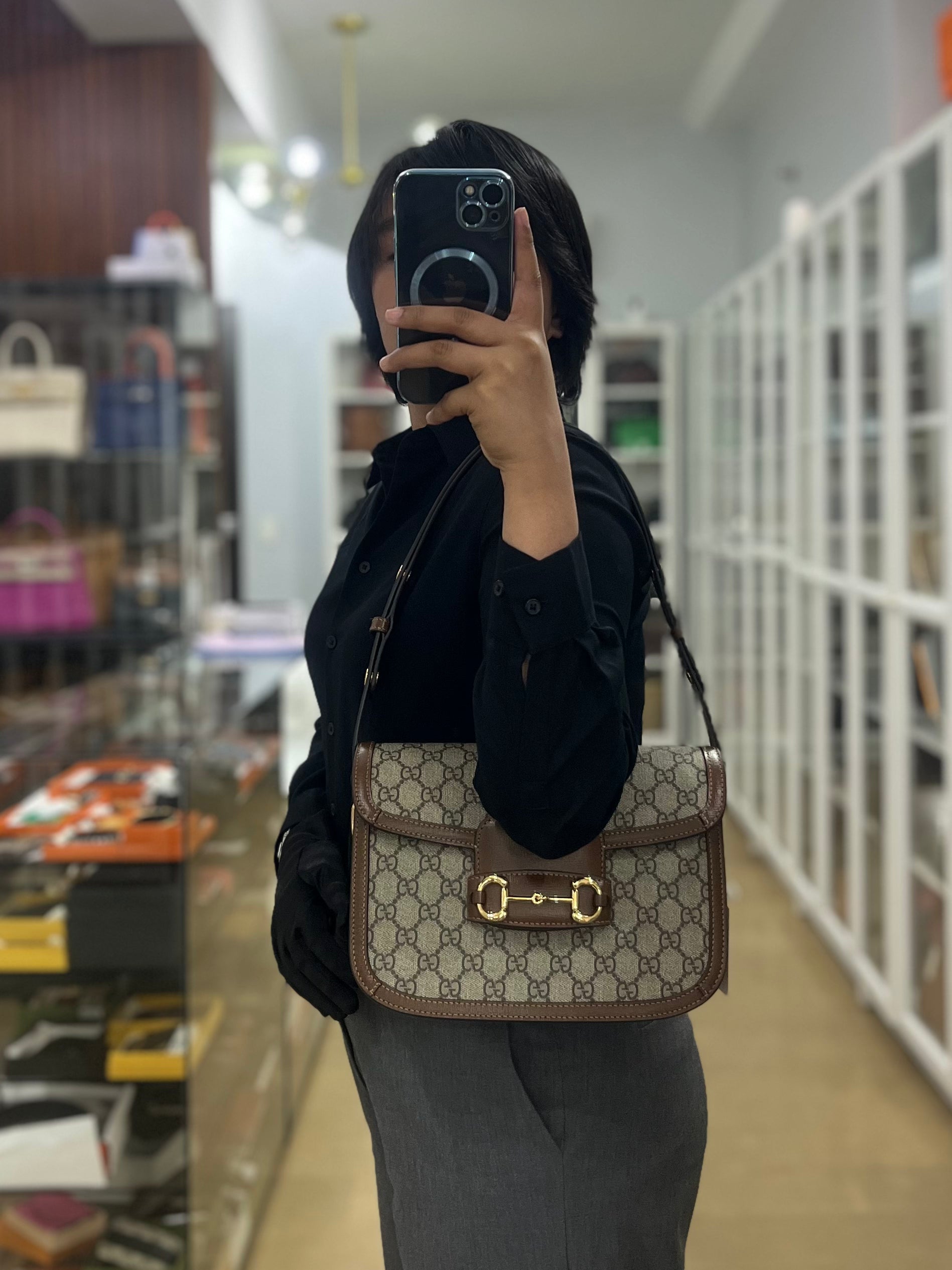 Horsebit 1955 in Brown Supreme Canvas Leather | Purse Maison Luxury Bags Shop