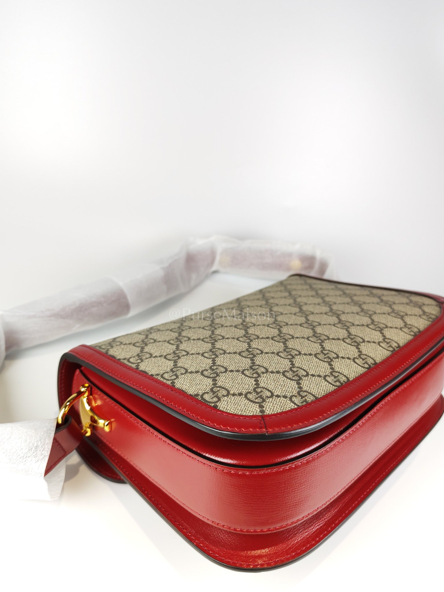 Horsebit 1955 Medium in Beige/Red Canvas | Purse Maison Luxury Bags Shop