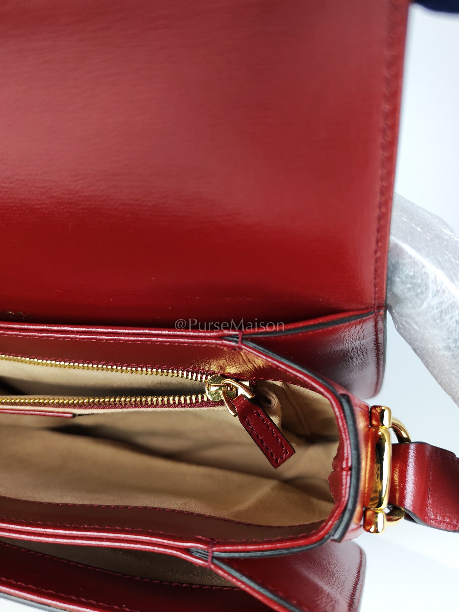 Horsebit 1955 Medium in Beige/Red Canvas | Purse Maison Luxury Bags Shop