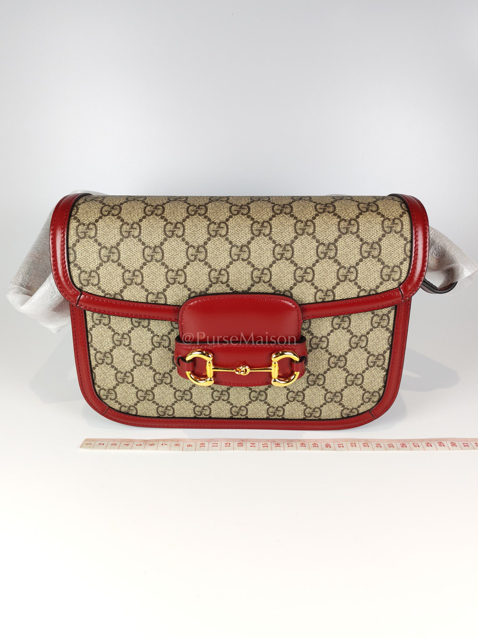 Horsebit 1955 Medium in Beige/Red Canvas | Purse Maison Luxury Bags Shop