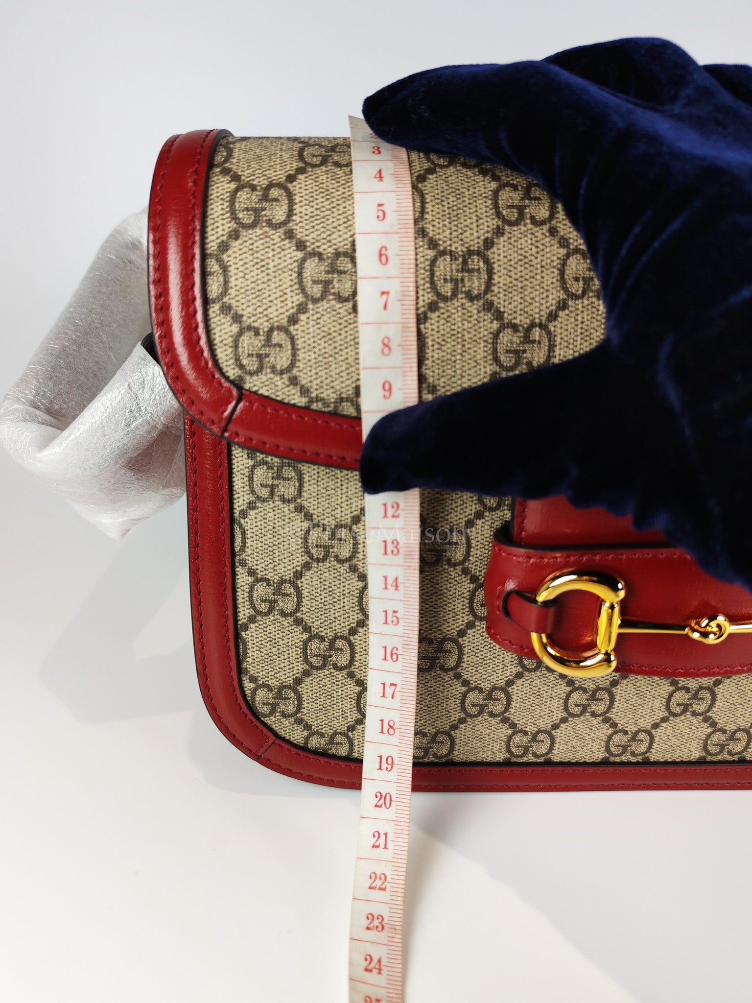 Horsebit 1955 Medium in Beige/Red Canvas | Purse Maison Luxury Bags Shop