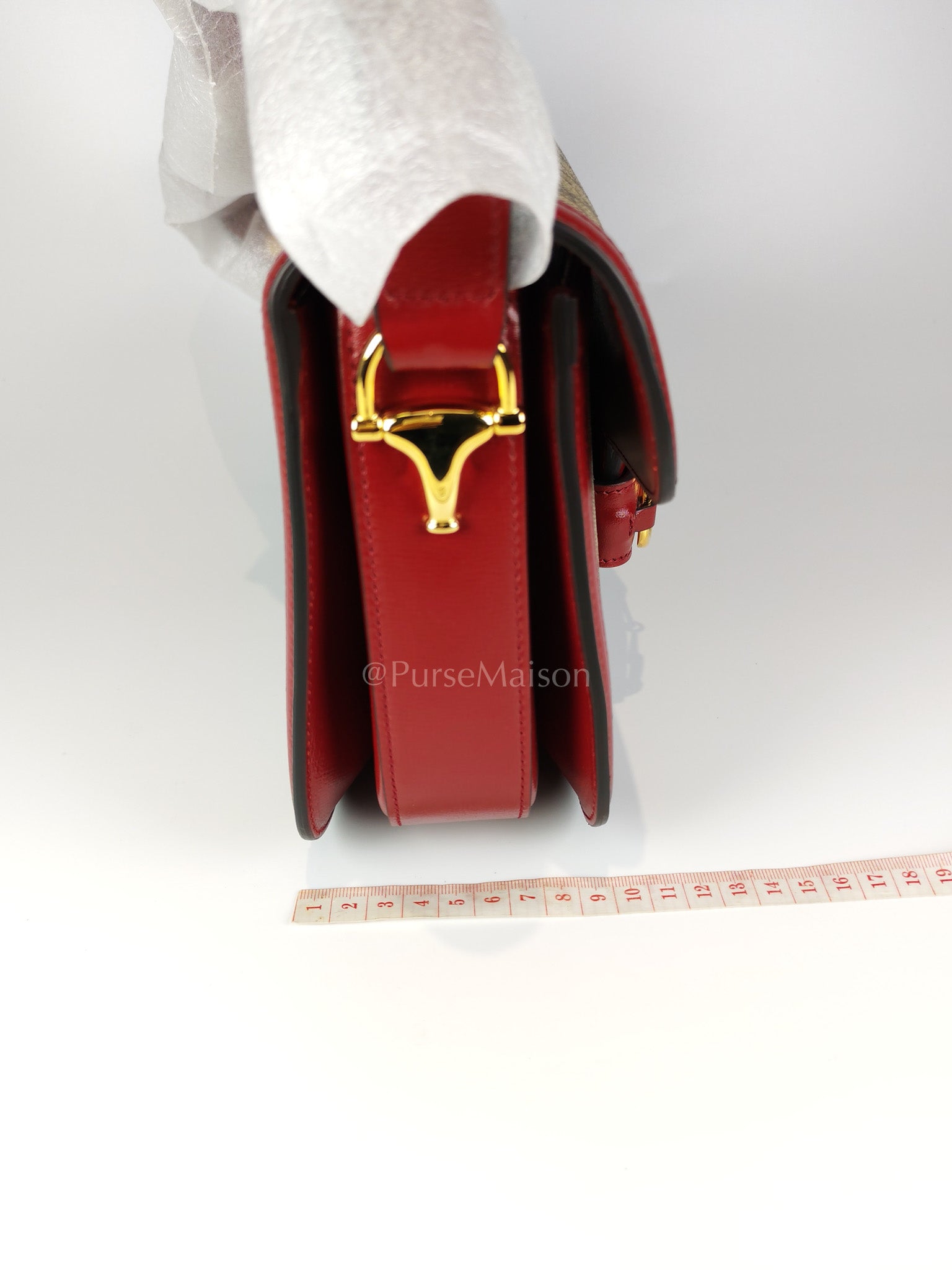 Horsebit 1955 Medium in Beige/Red Canvas | Purse Maison Luxury Bags Shop