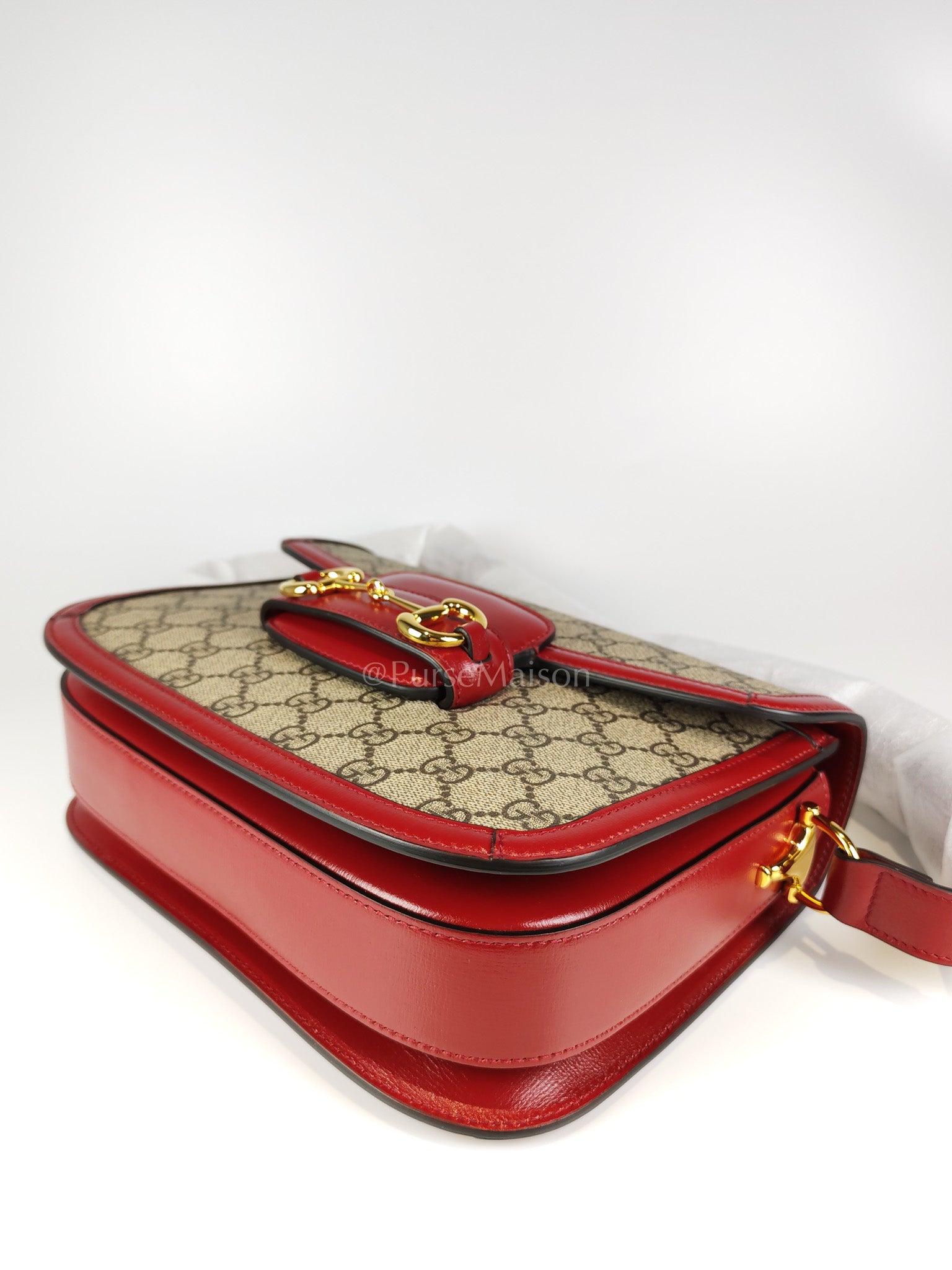 Horsebit 1955 Medium in Beige/Red Canvas | Purse Maison Luxury Bags Shop