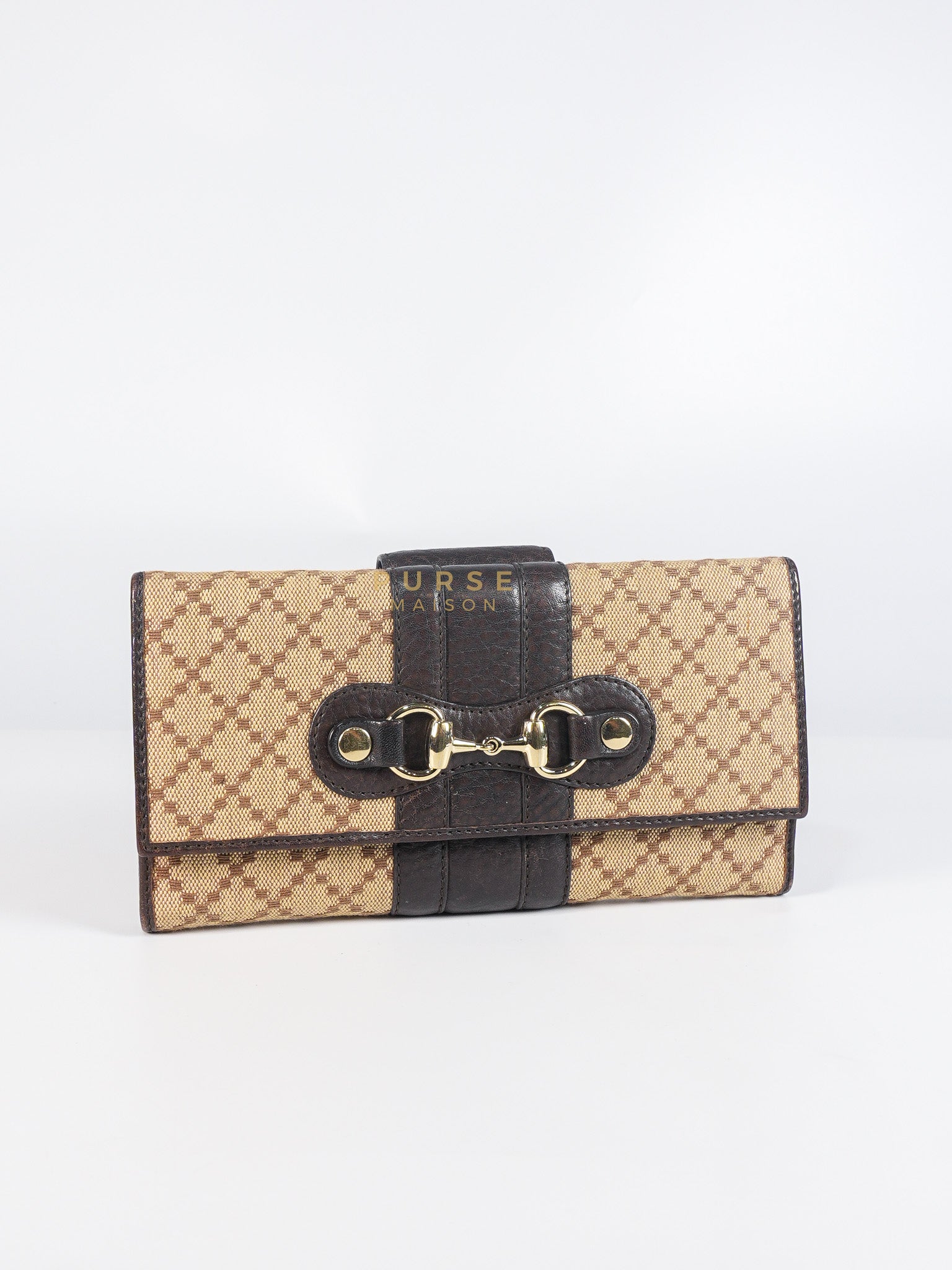 Horsebit Continental Wallet in Brown Diamante Canvas & Gold Hardware | Purse Maison Luxury Bags Shop