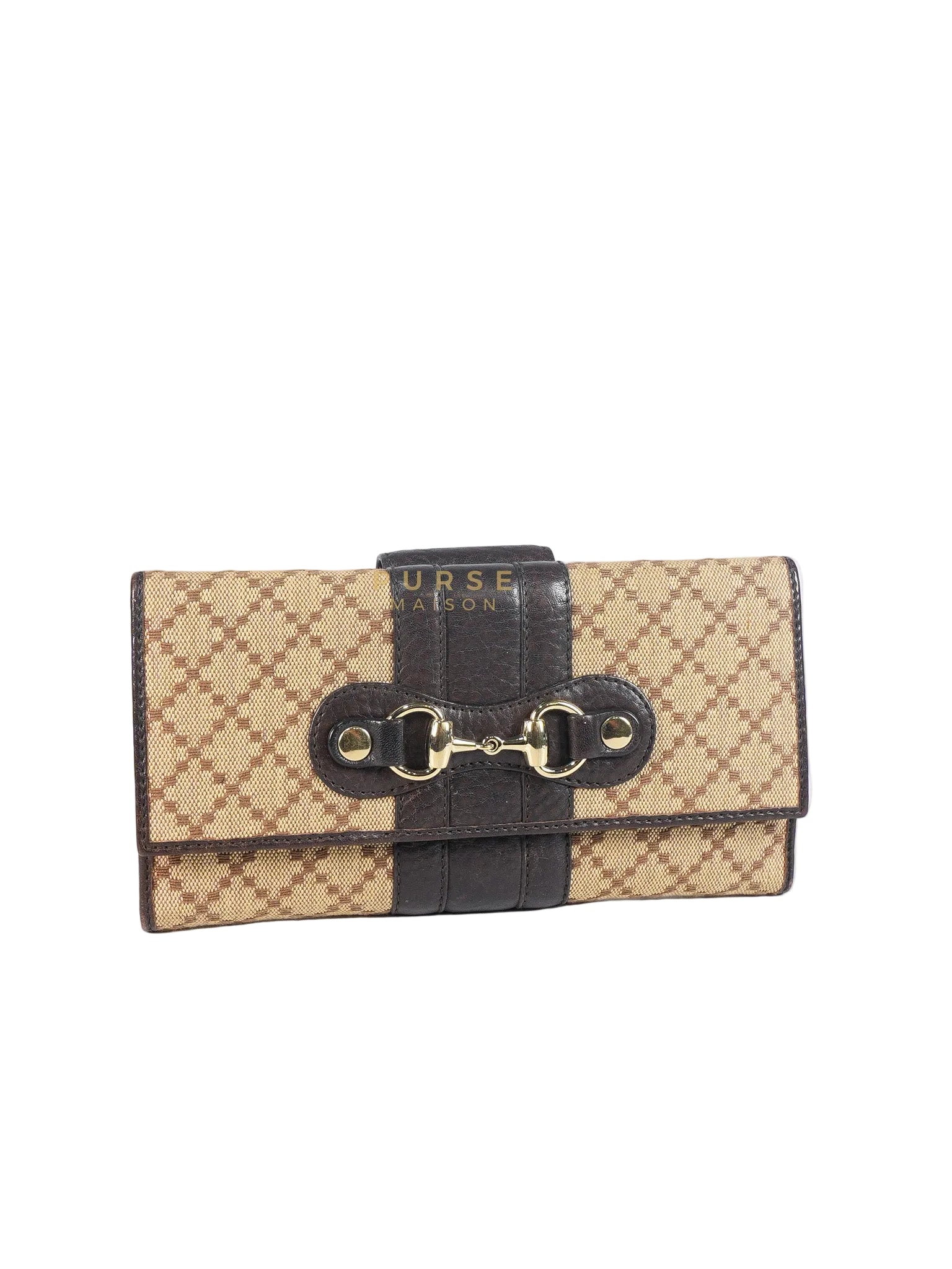 Horsebit Continental Wallet in Brown Diamante Canvas & Gold Hardware | Purse Maison Luxury Bags Shop