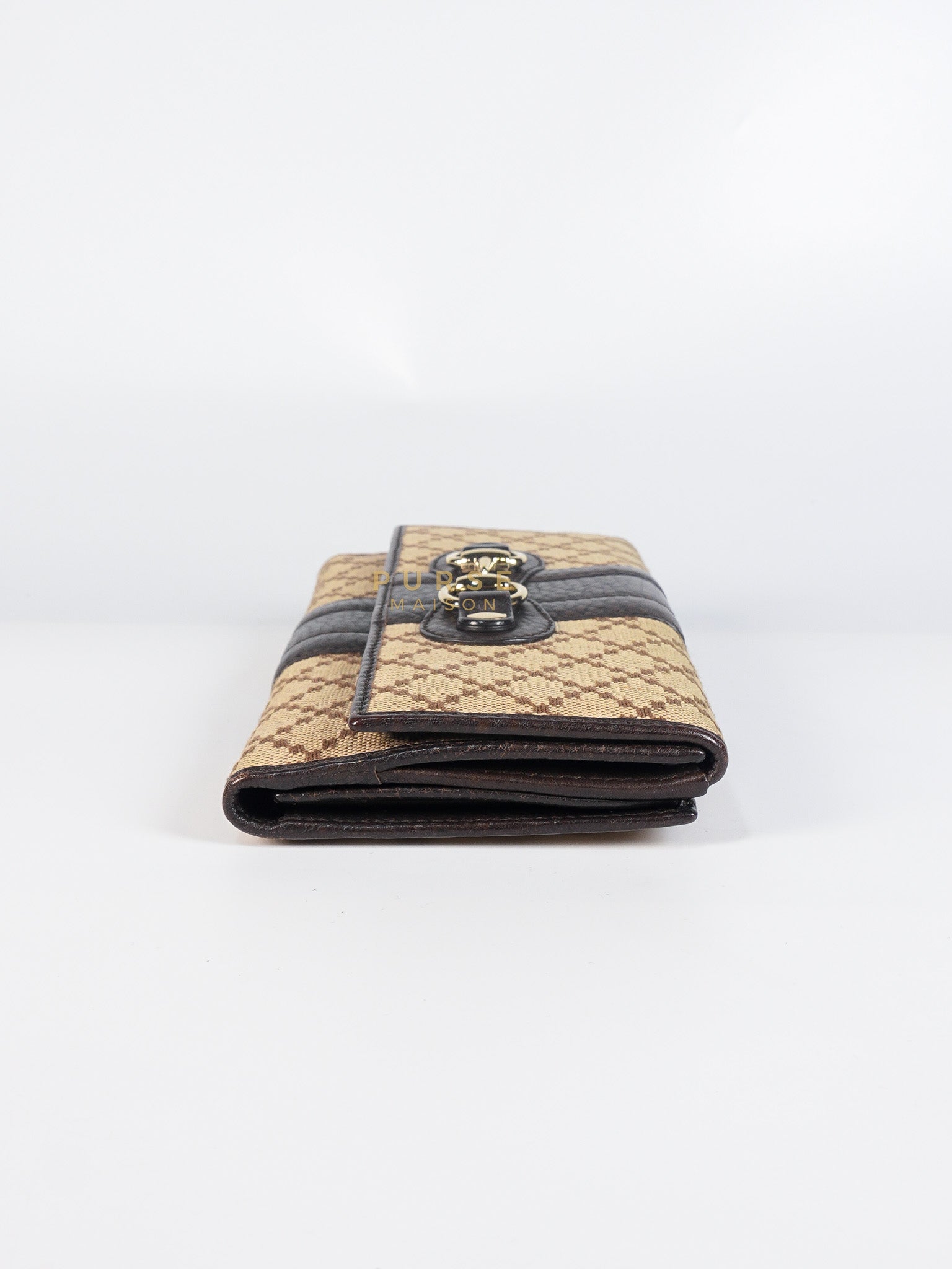 Horsebit Continental Wallet in Brown Diamante Canvas & Gold Hardware | Purse Maison Luxury Bags Shop