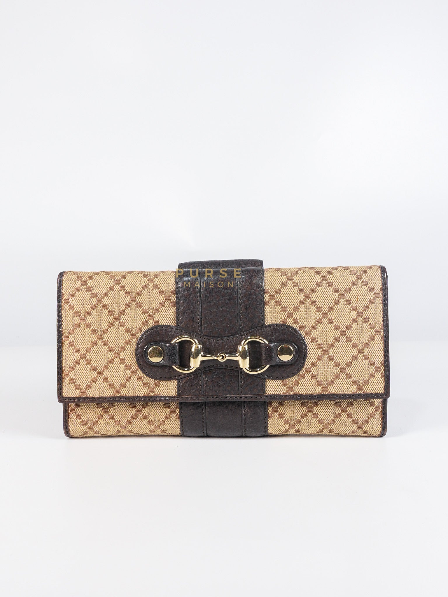 Horsebit Continental Wallet in Brown Diamante Canvas & Gold Hardware | Purse Maison Luxury Bags Shop