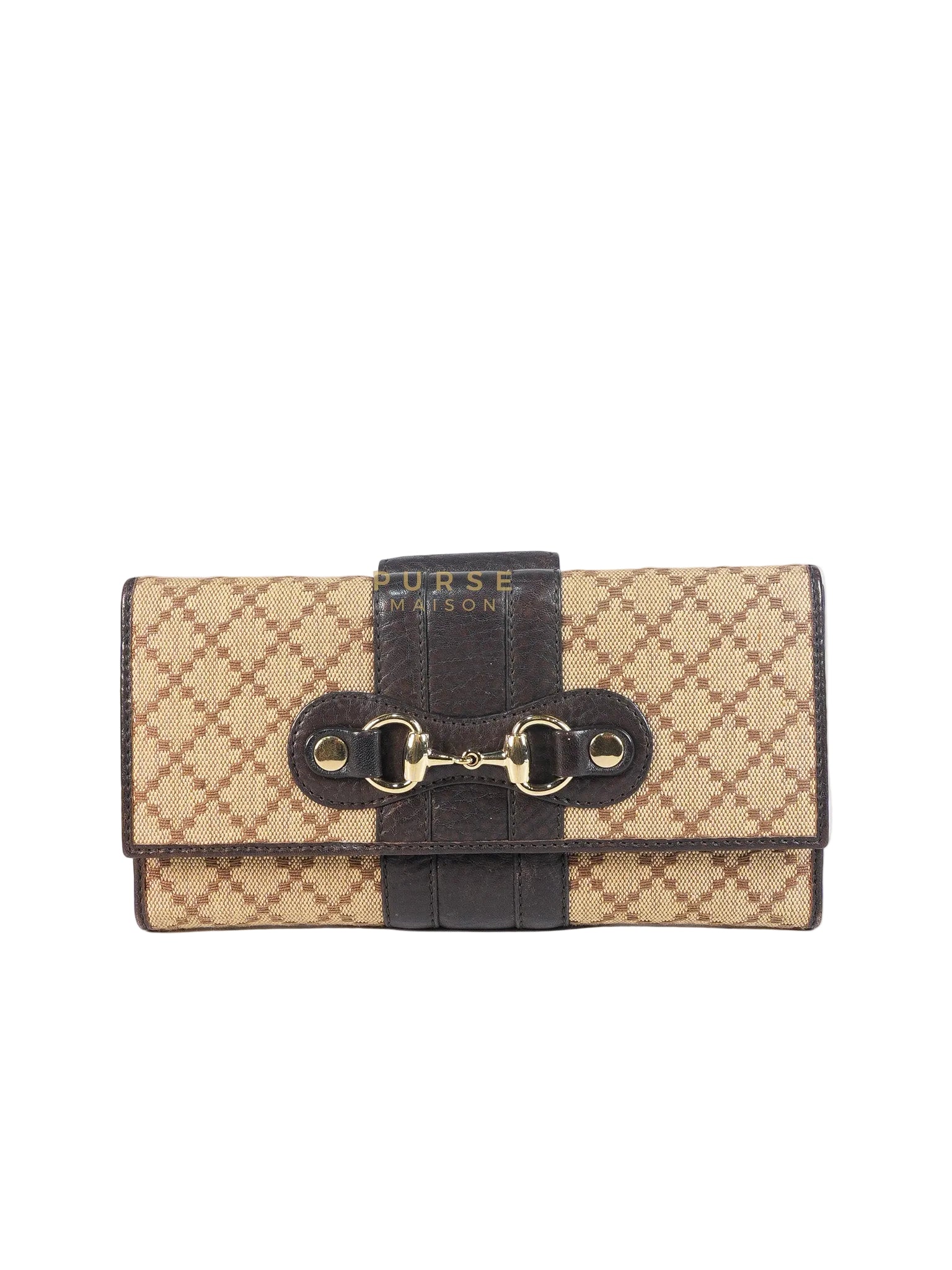 Horsebit Continental Wallet in Brown Diamante Canvas & Gold Hardware | Purse Maison Luxury Bags Shop