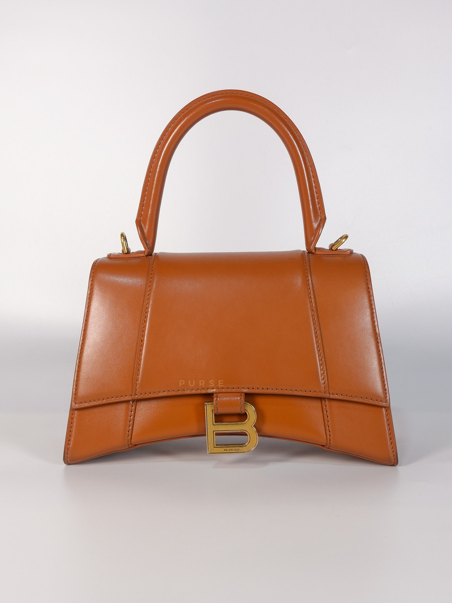 Hourglass in Brown Leather Top Handle Bag | Purse Maison Luxury Bags Shop