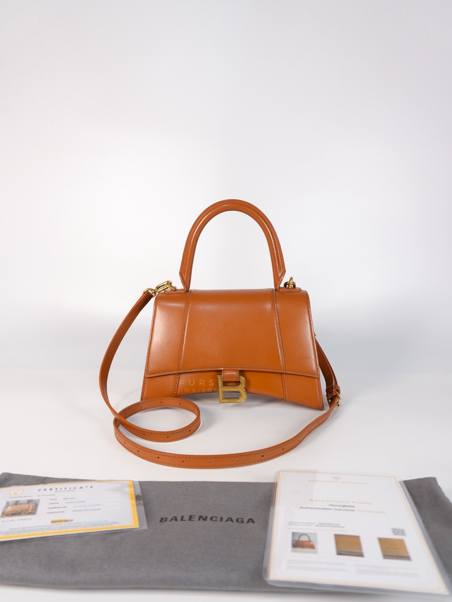 Hourglass in Brown Leather Top Handle Bag | Purse Maison Luxury Bags Shop
