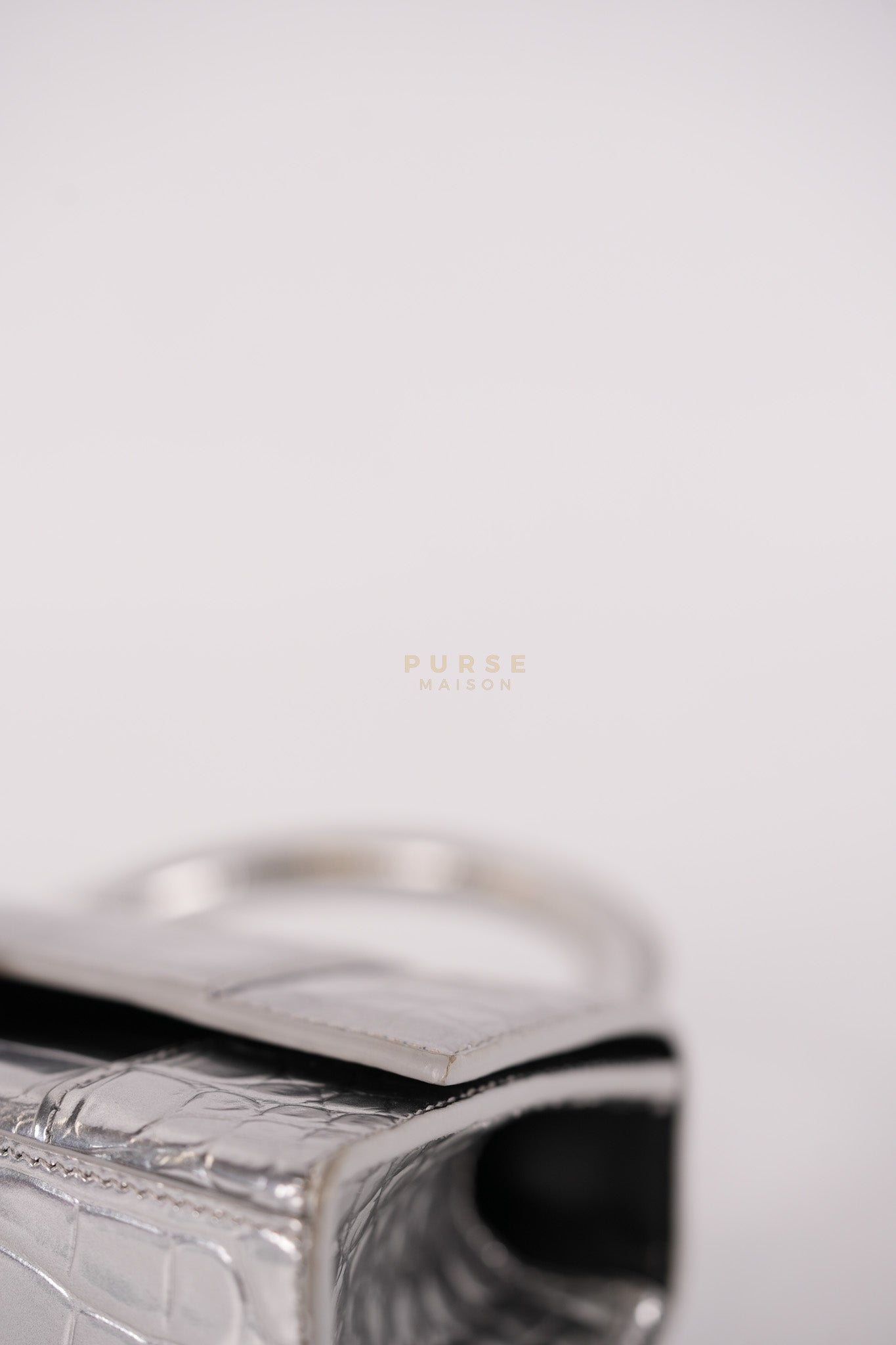 Hourglass Mini in Metallic Silver Crocodile Embossed Leather | Purse Maison Luxury Bags Shop