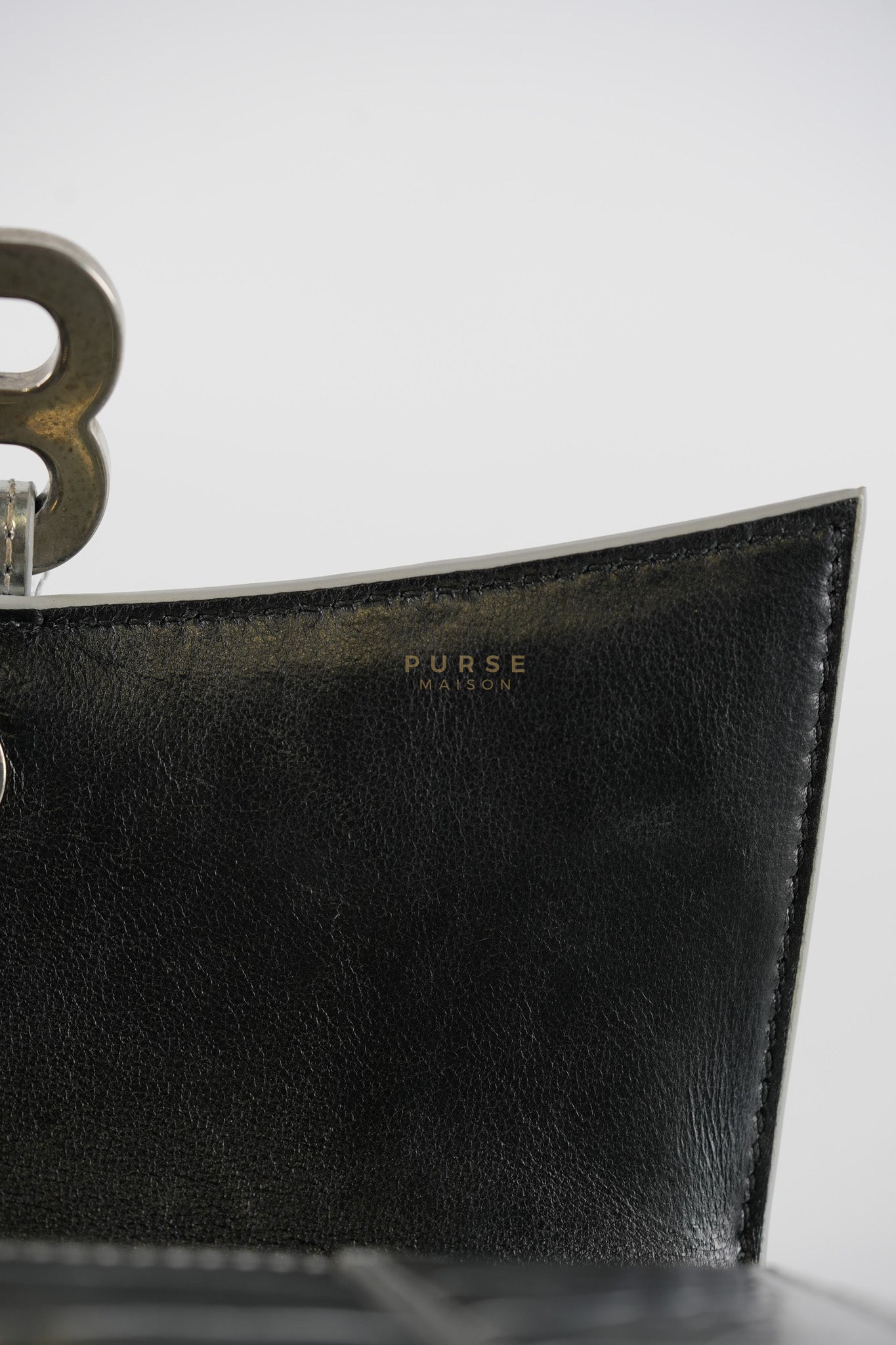 Hourglass Mini in Metallic Silver Crocodile Embossed Leather | Purse Maison Luxury Bags Shop