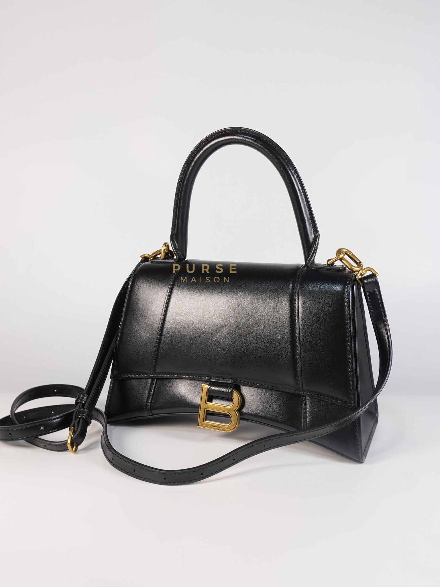 Hourglass Small Black in Smooth Calfskin Leather | Purse Maison Luxury Bags Shop