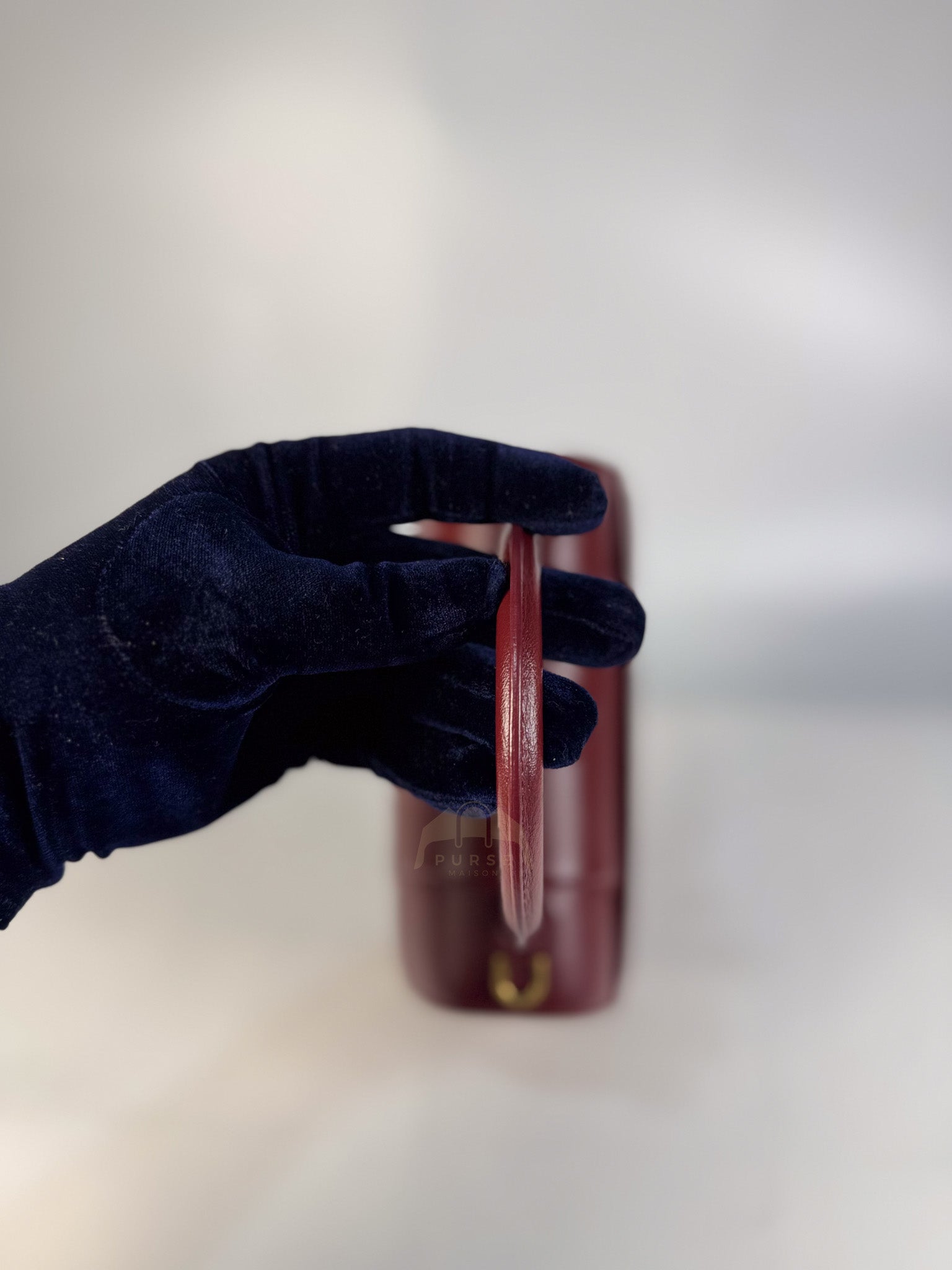 Hourglass Small in Dark Red Grained Leather | Purse Maison Luxury Bags Shop