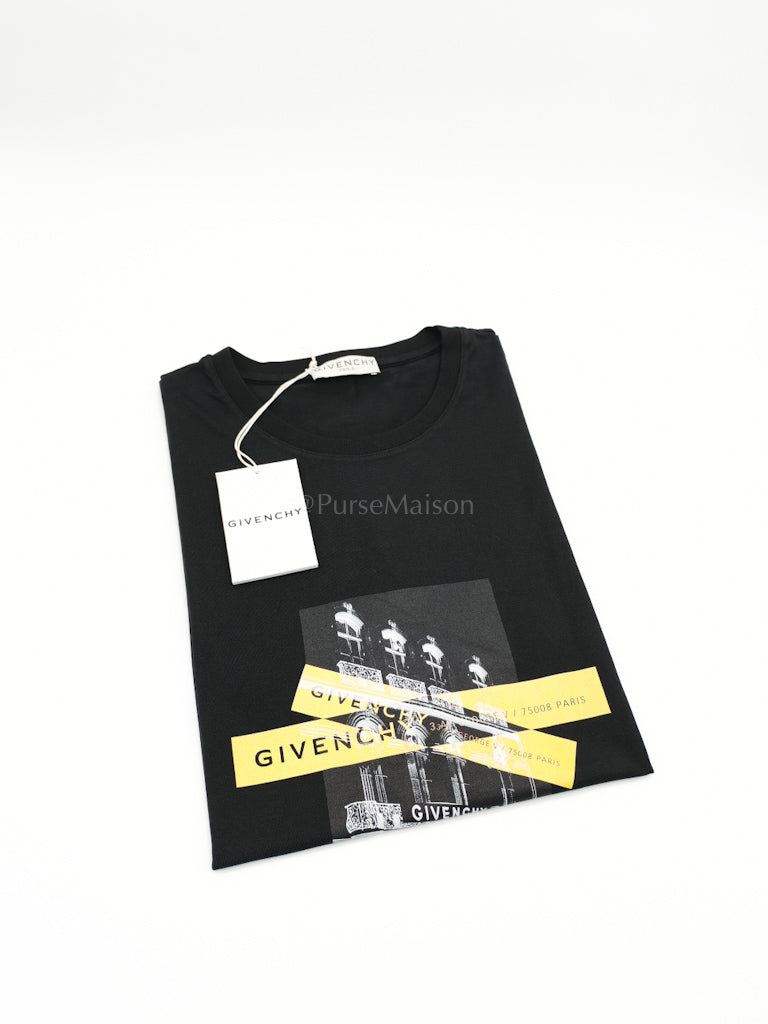 HQ Address Tape Cotton T-shirt in Black/Yellow Size Large | Purse Maison Luxury Bags Shop