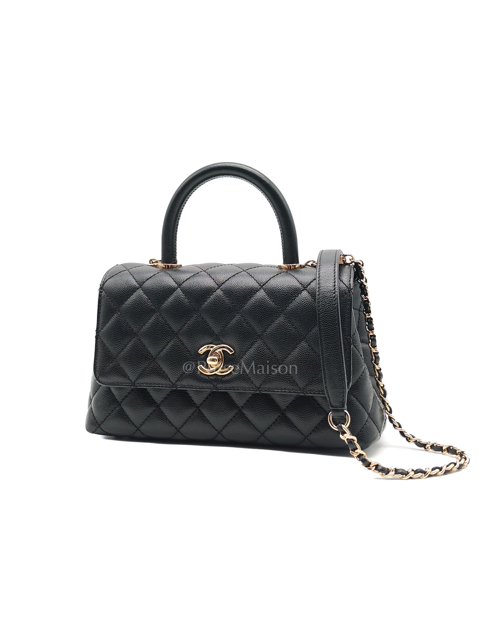Coco Handle Small in Black Caviar Leather and Light Gold Hardware (Microchip) | Purse Maison Luxury Bags Shop