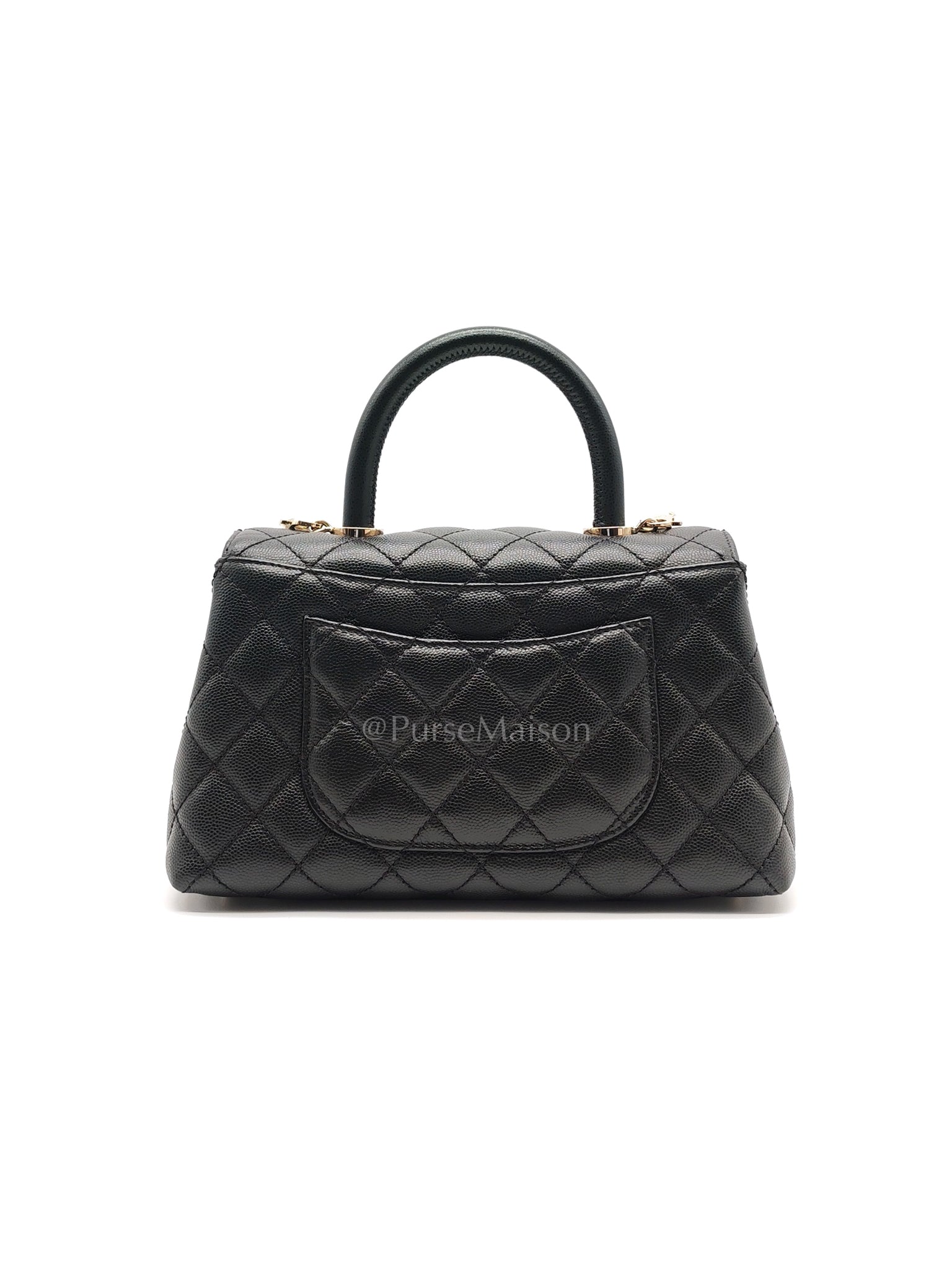 Coco Handle Small in Black Caviar Leather and Light Gold Hardware (Microchip) | Purse Maison Luxury Bags Shop