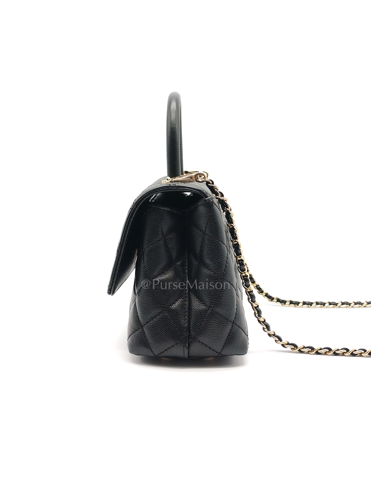 Coco Handle Small in Black Caviar Leather and Light Gold Hardware (Microchip) | Purse Maison Luxury Bags Shop