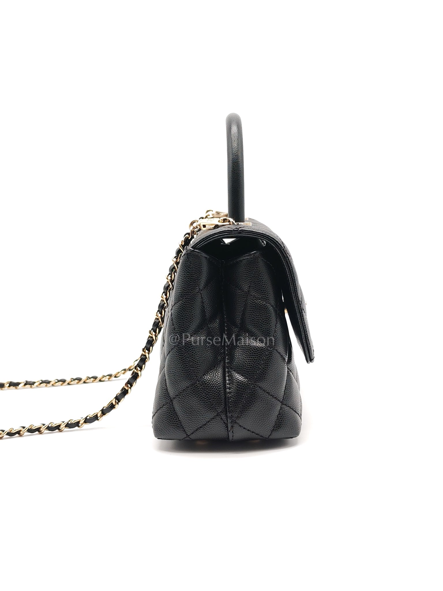 Coco Handle Small in Black Caviar Leather and Light Gold Hardware (Microchip) | Purse Maison Luxury Bags Shop