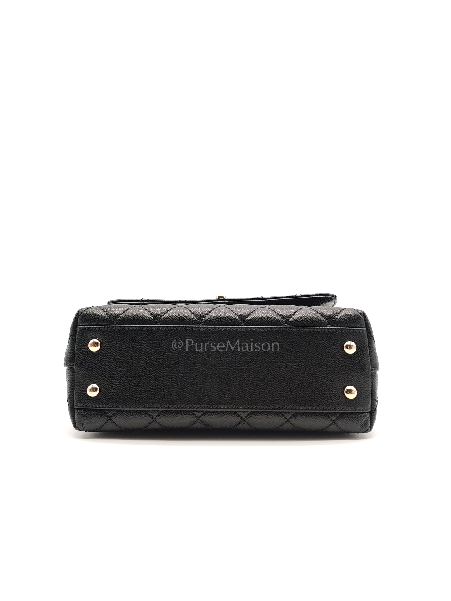 Coco Handle Small in Black Caviar Leather and Light Gold Hardware (Microchip) | Purse Maison Luxury Bags Shop