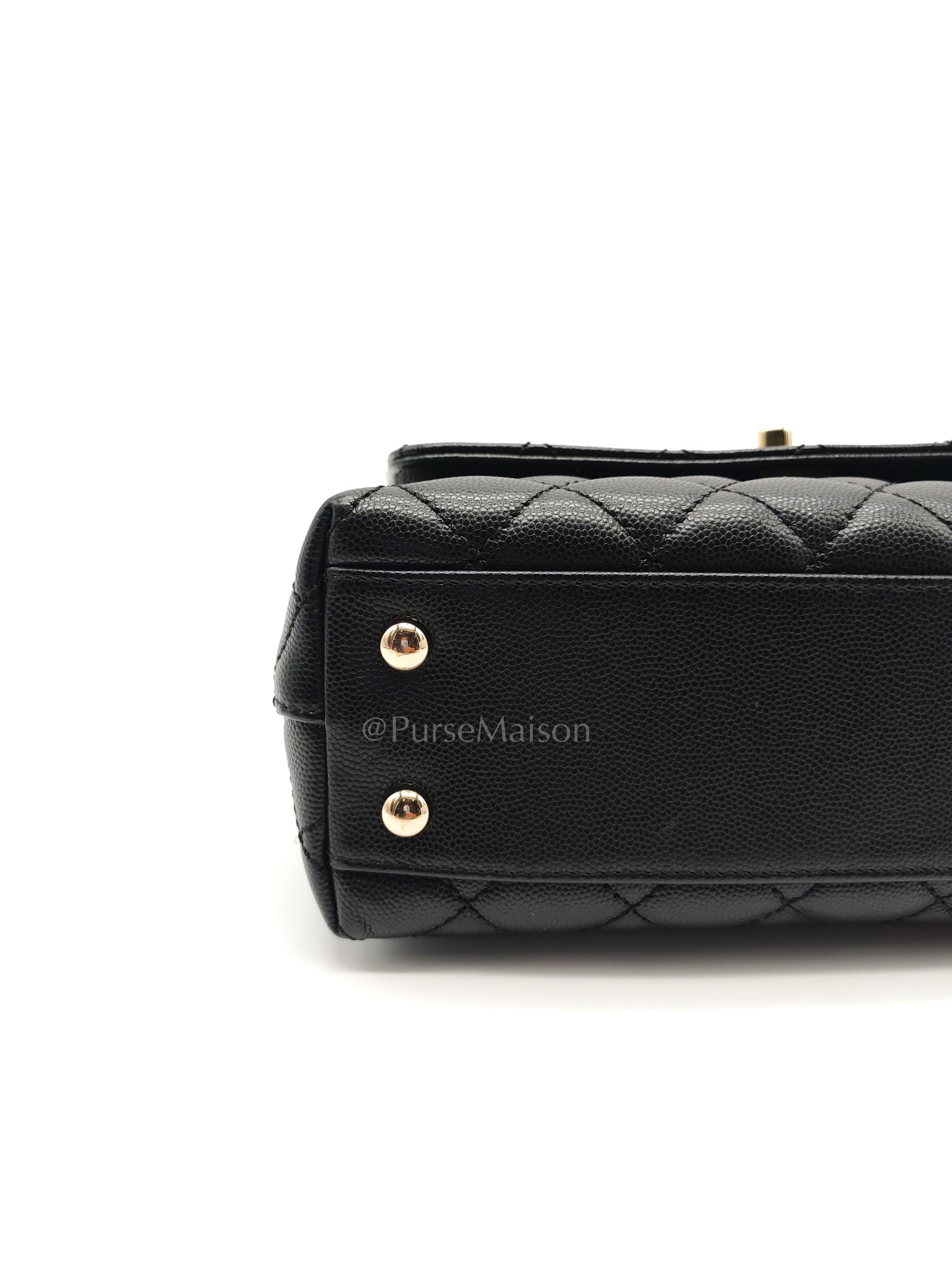 Coco Handle Small in Black Caviar Leather and Light Gold Hardware (Microchip) | Purse Maison Luxury Bags Shop