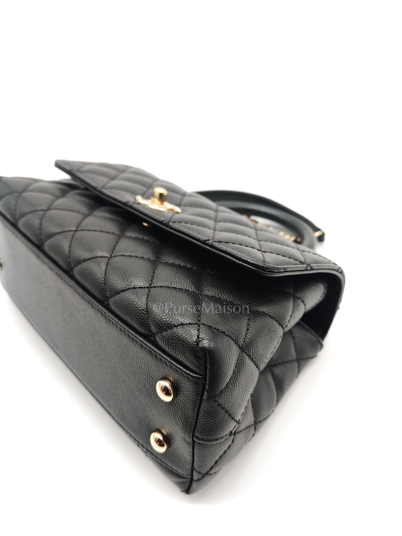 Coco Handle Small in Black Caviar Leather and Light Gold Hardware (Microchip) | Purse Maison Luxury Bags Shop
